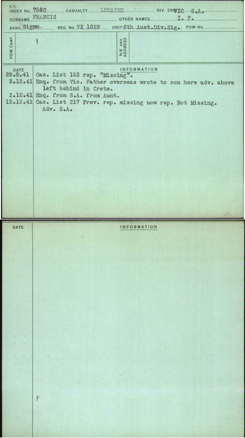 Francis, I F, VX1629