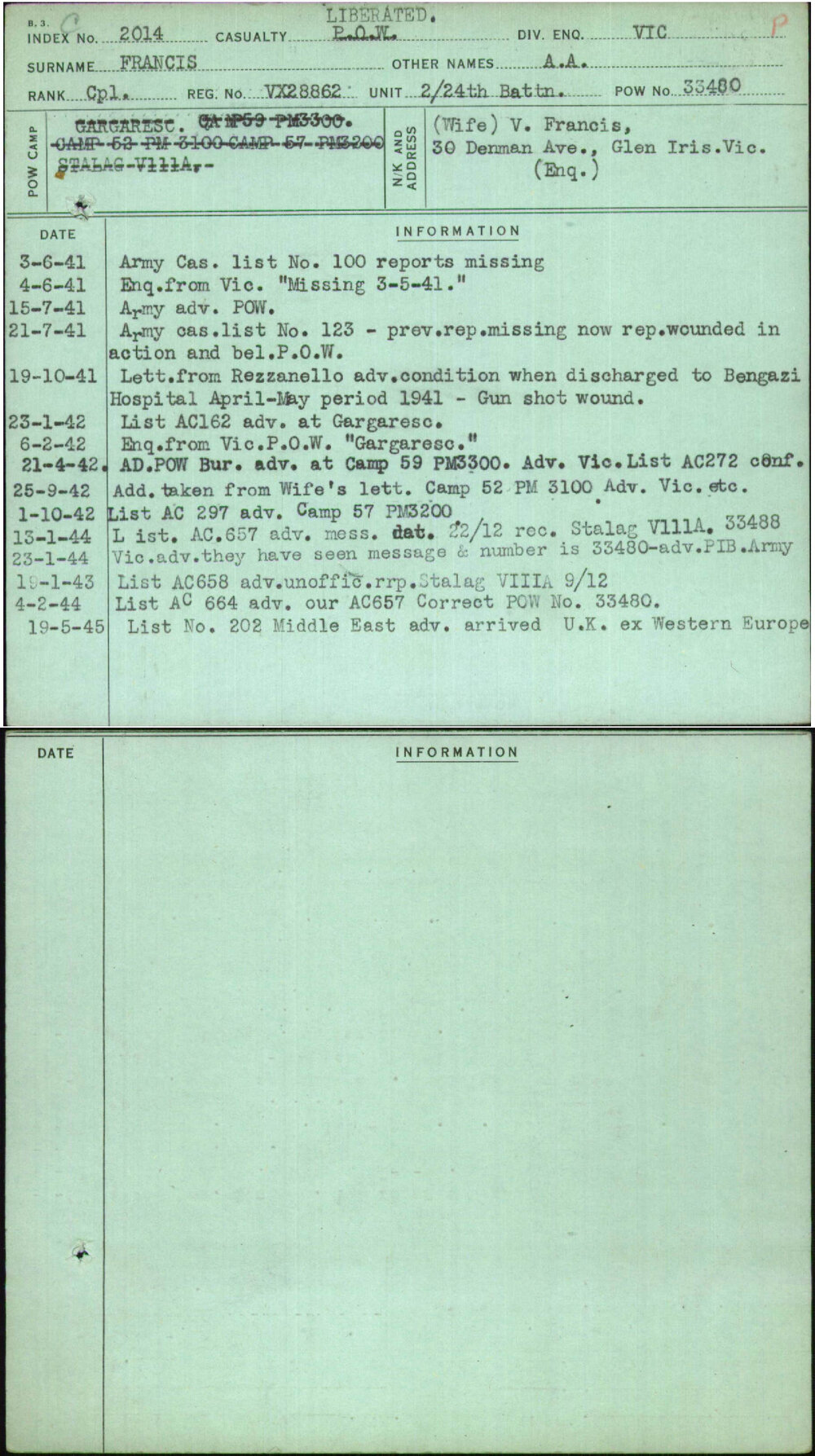 Francis, A A, VX28862