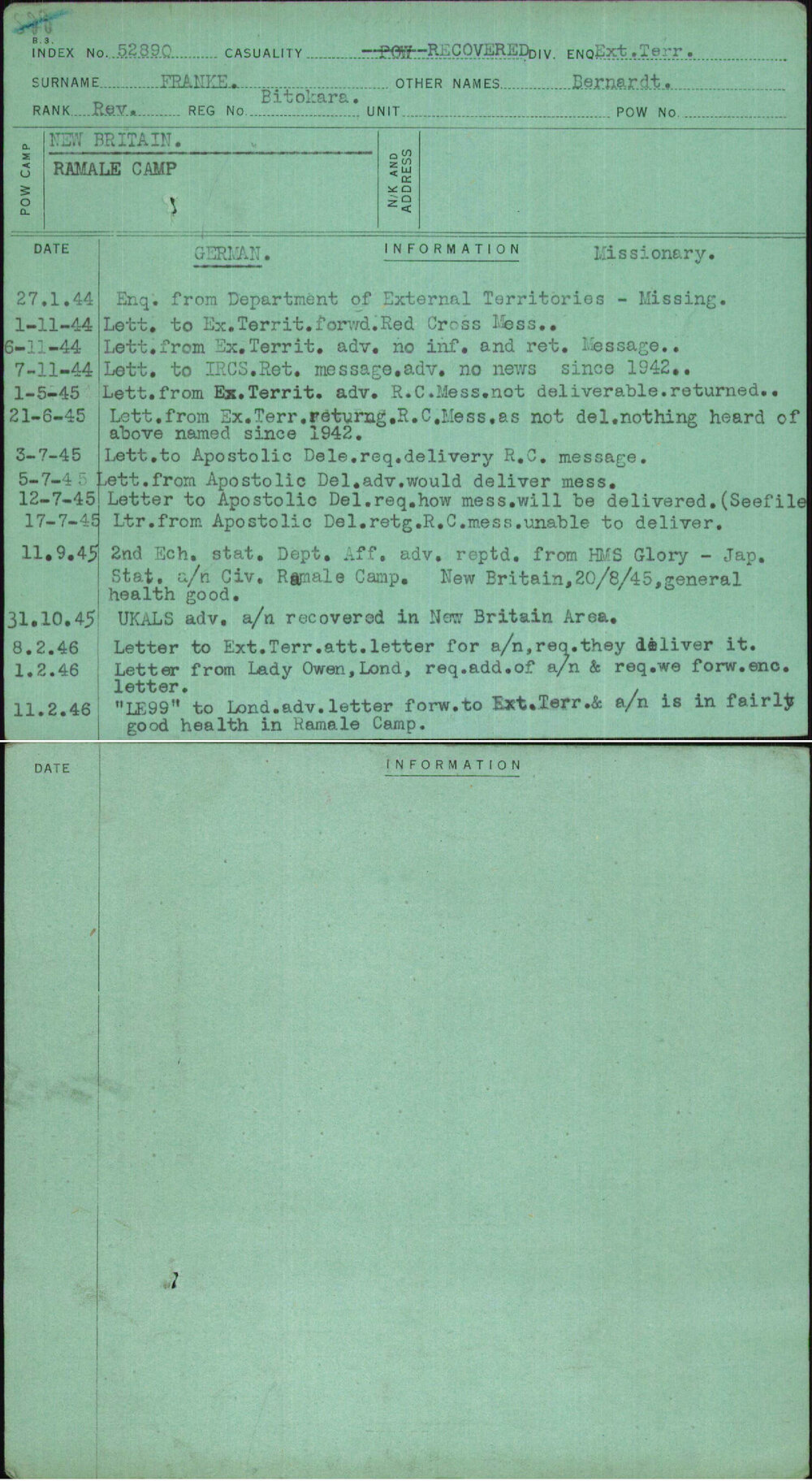 Franke, Bernardt, Bitokara