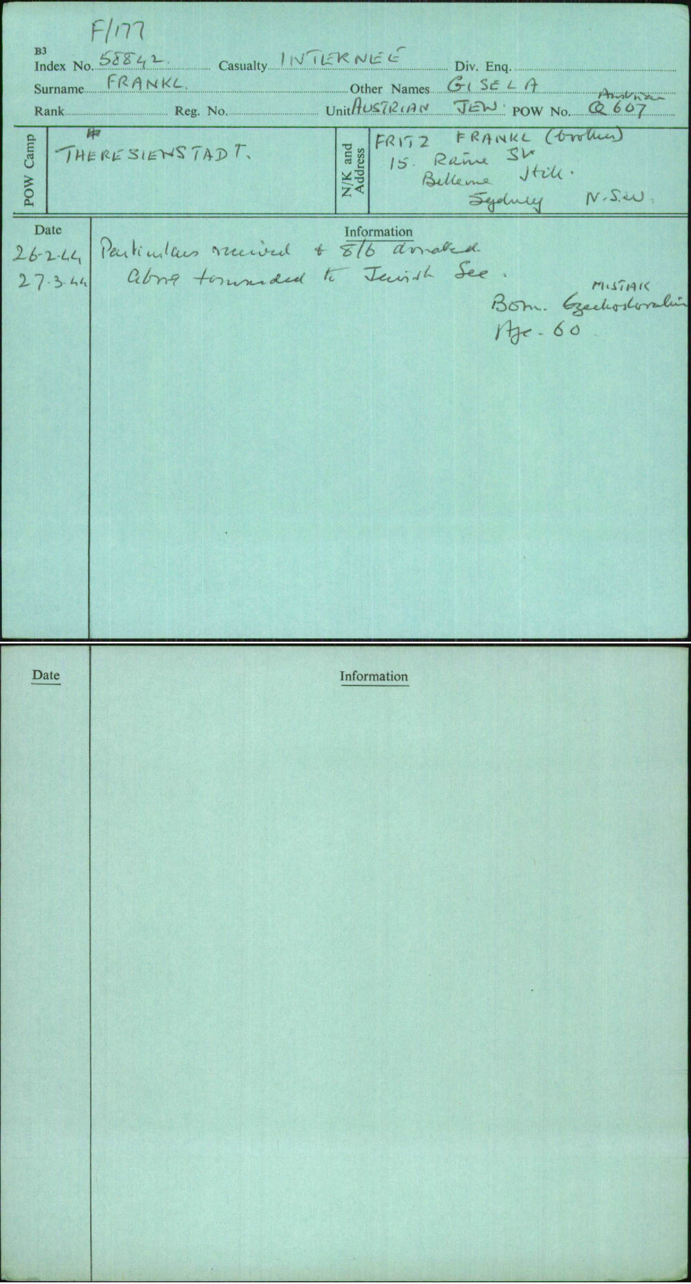Frankl, Gisela, [No Service Number]