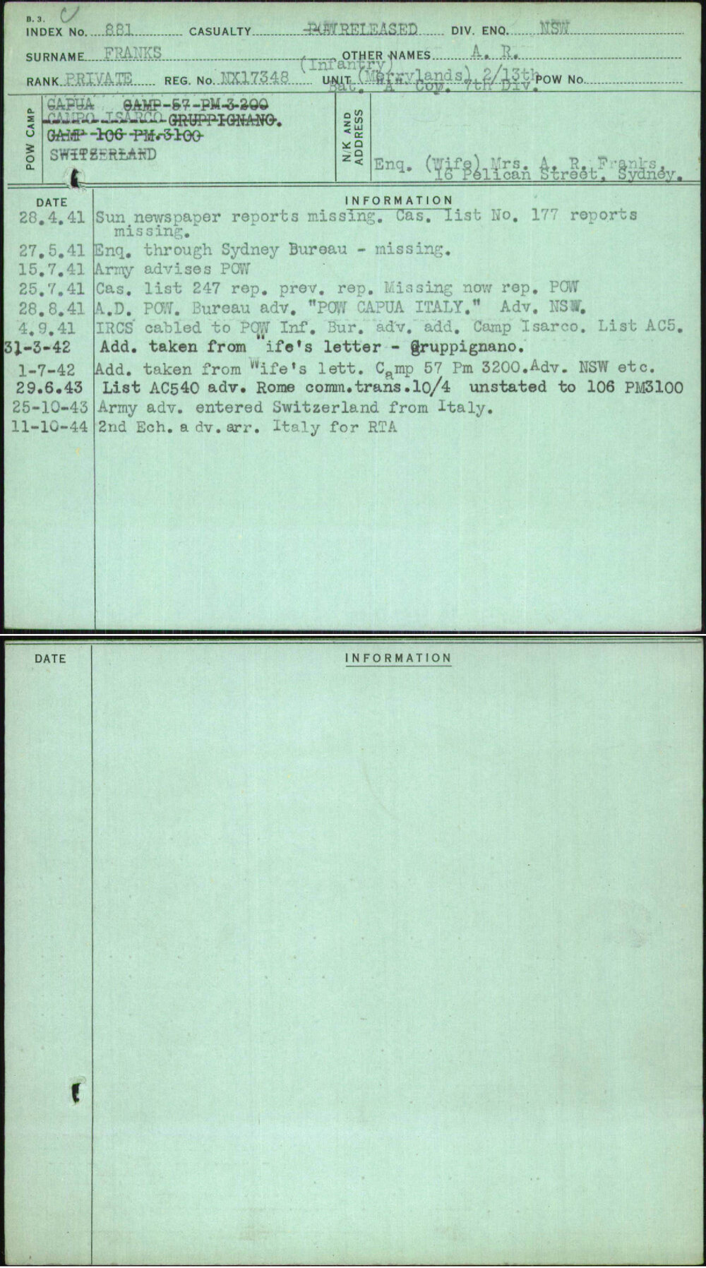 Franks, A R, NX17348