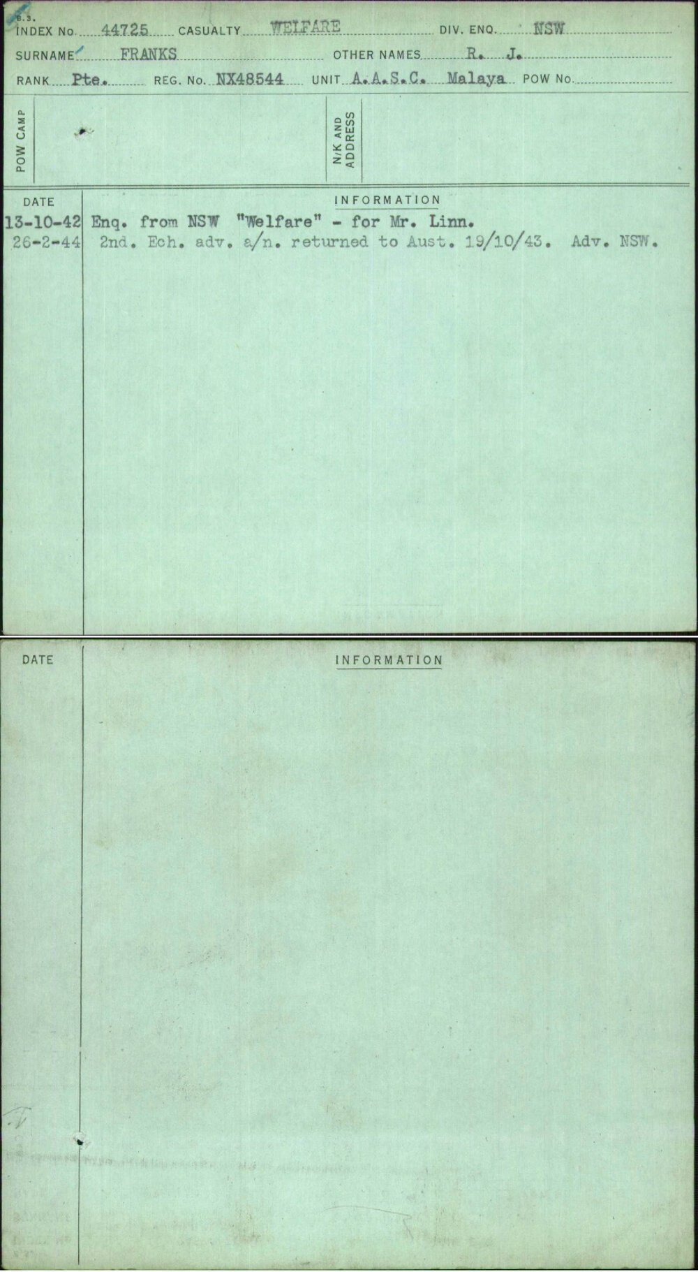 Franks, R J, NX48544