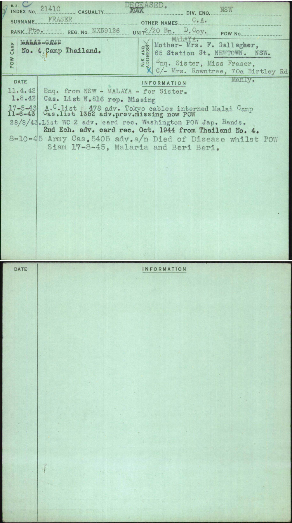 Fraser, C A, NX59126