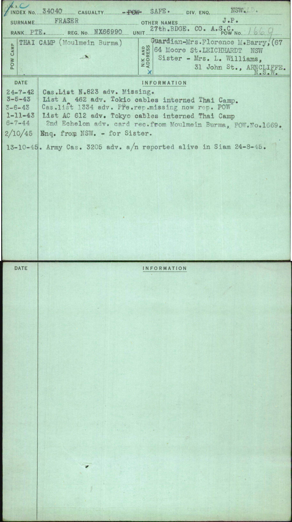 Fraser, J P, NX66990
