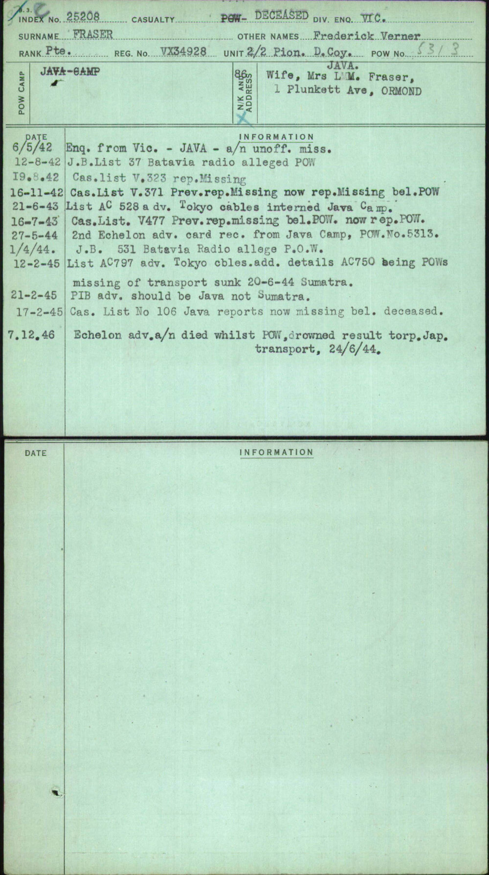 Fraser, Frederick Verner, VX34928