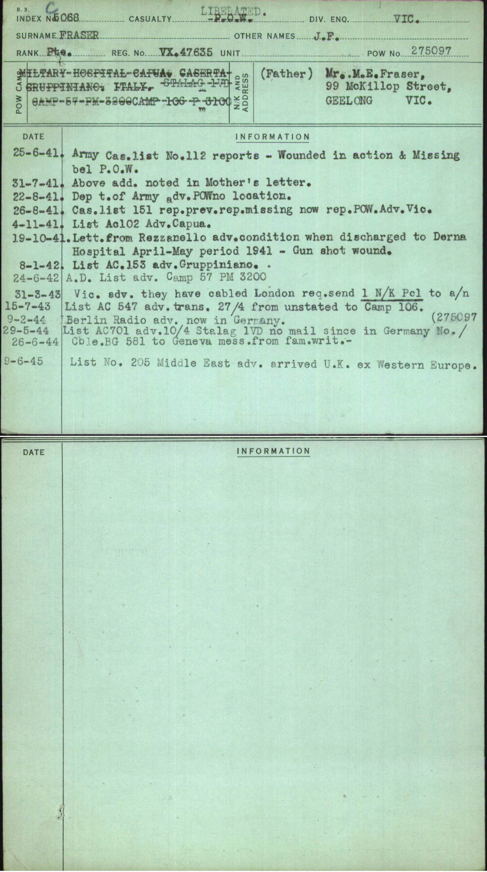 Fraser, J F, VX47635