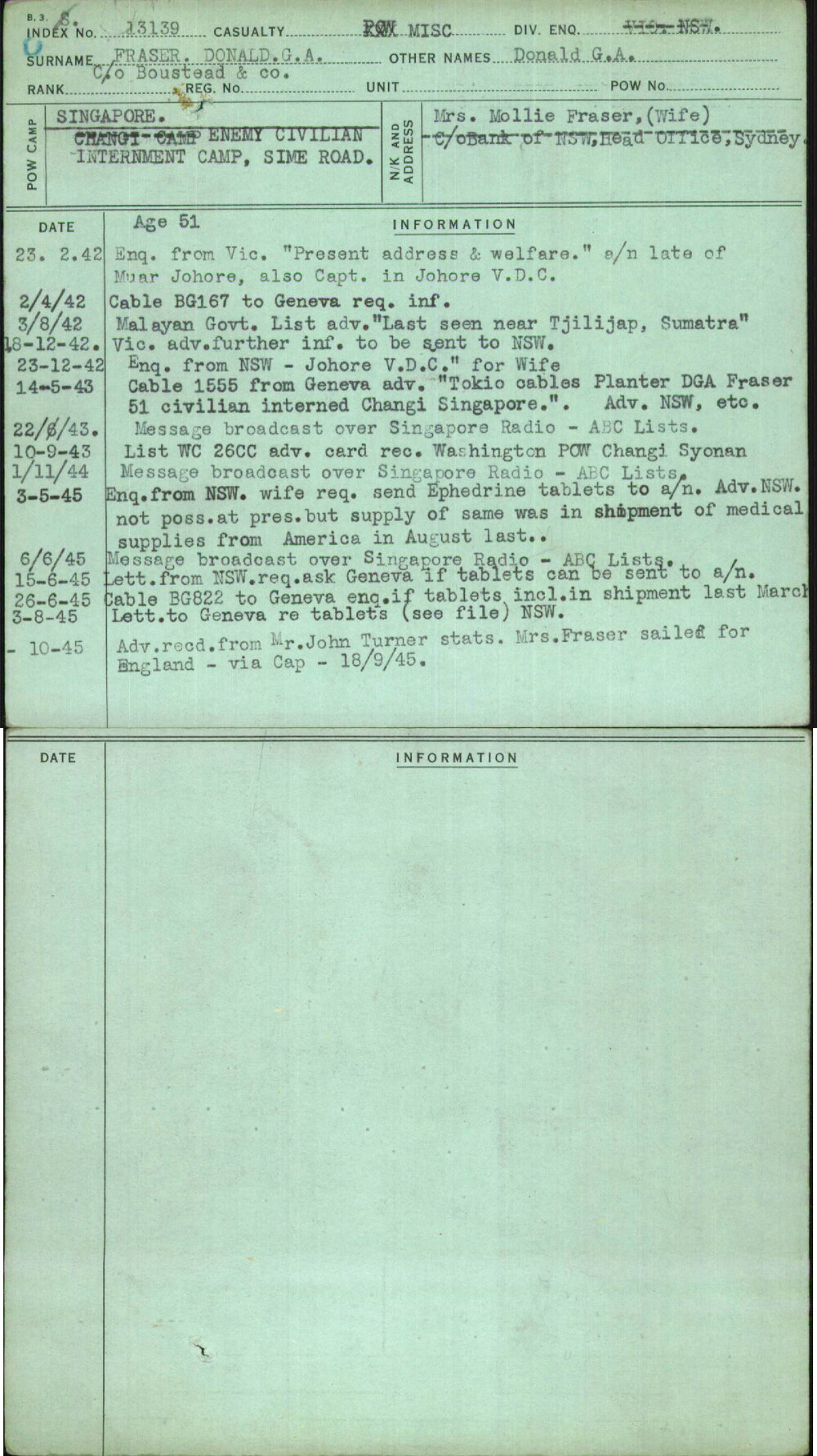 Fraser Donald G A, Donald G A, [No Service Number]