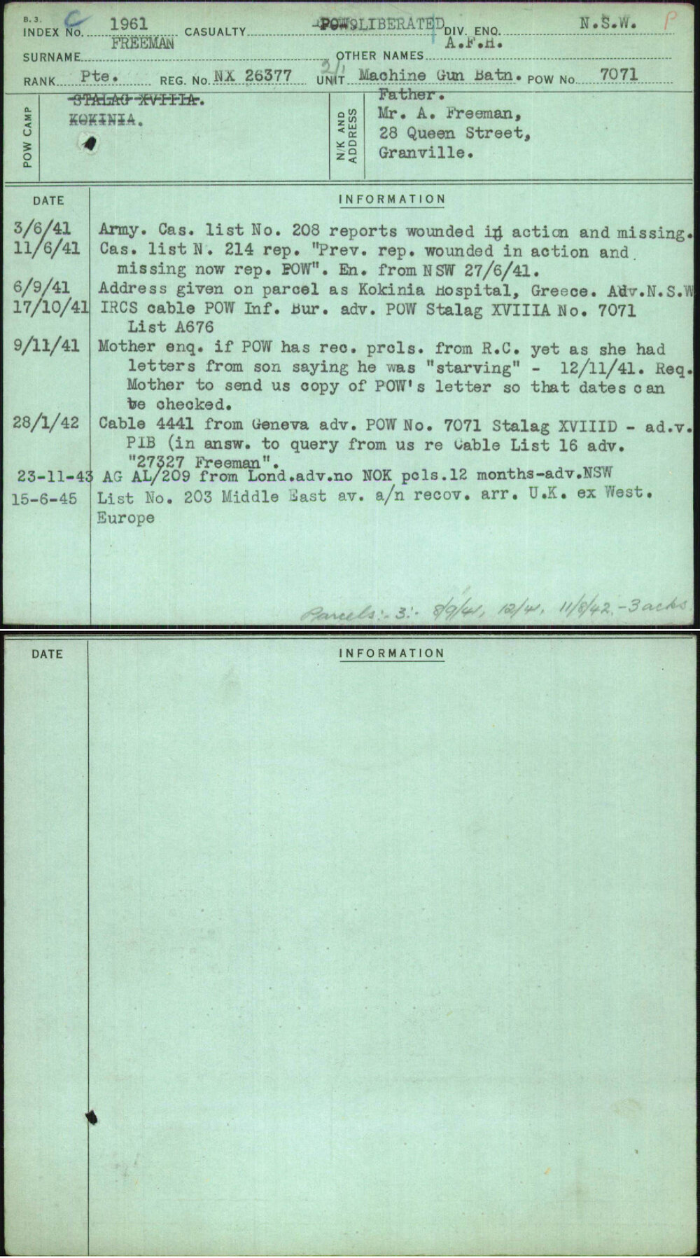 Freeman, A F H, NX26377