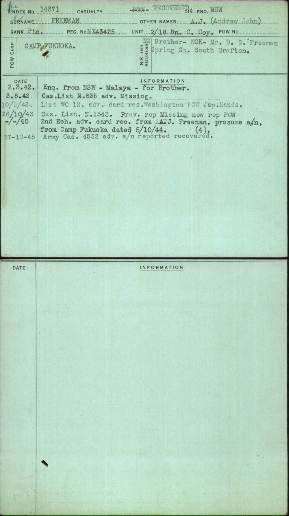 Freeman, A J (Andrew John), NX43425