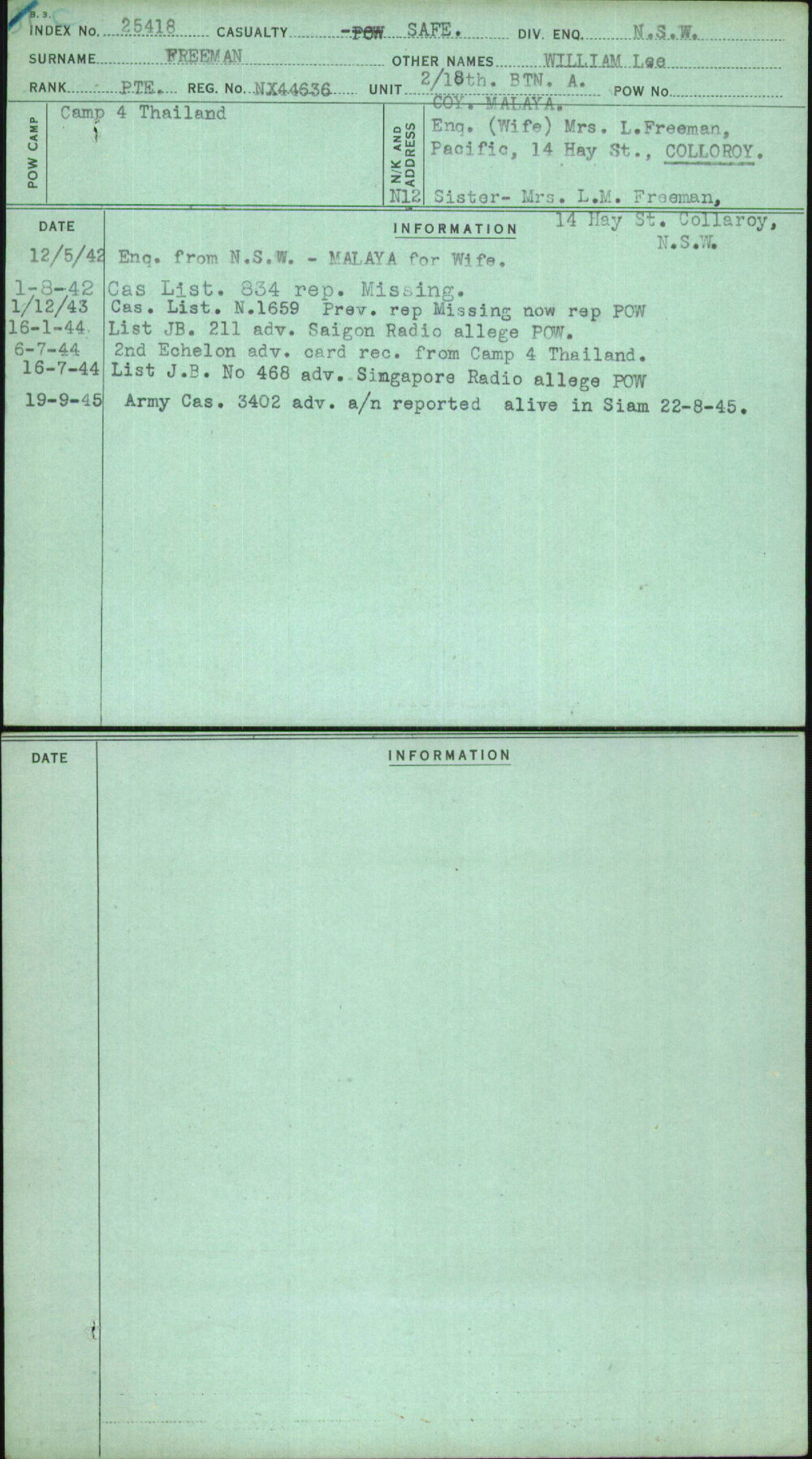 Freeman, William Lee, NX44636