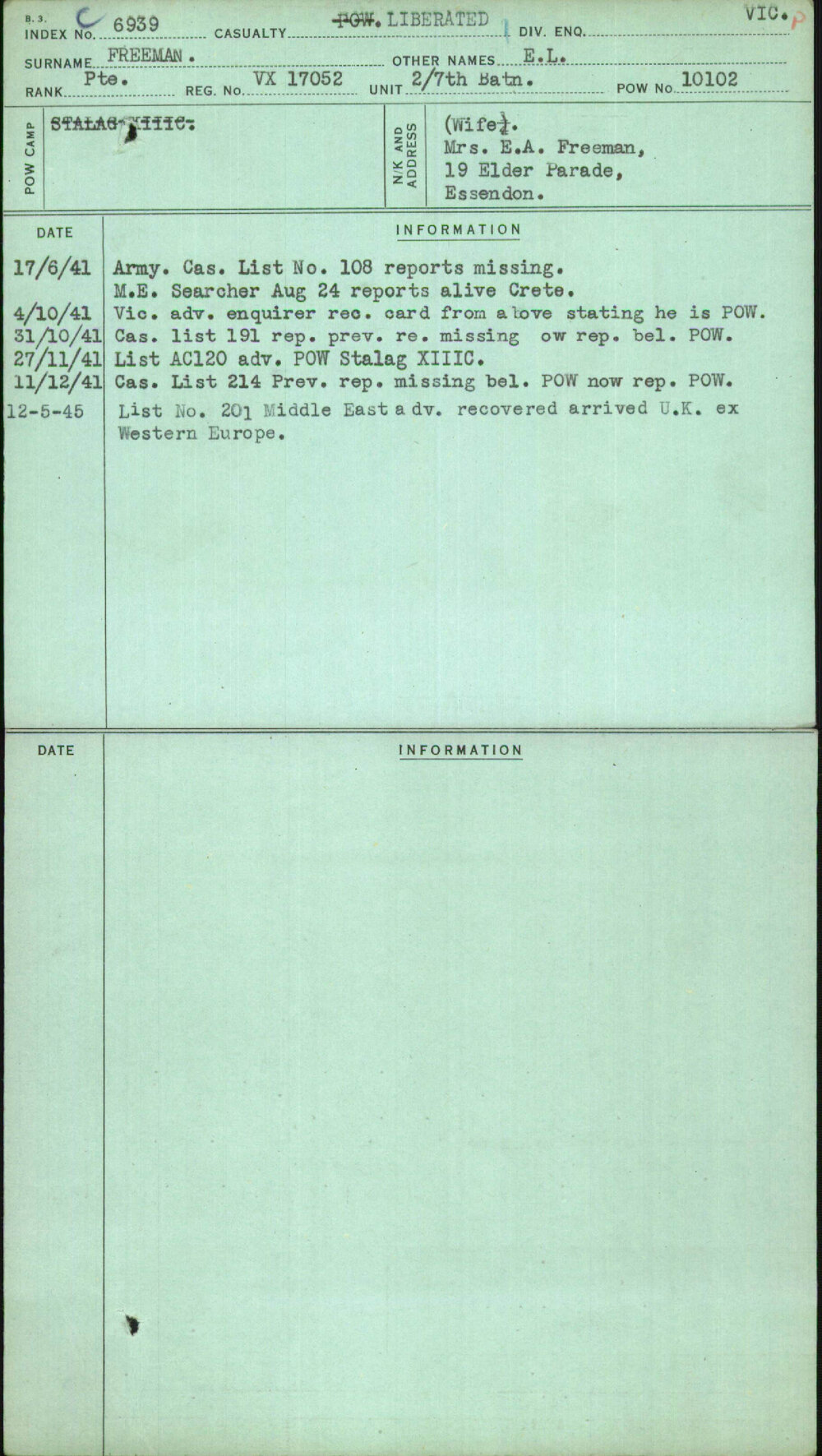 Freeman, E L, VX17052