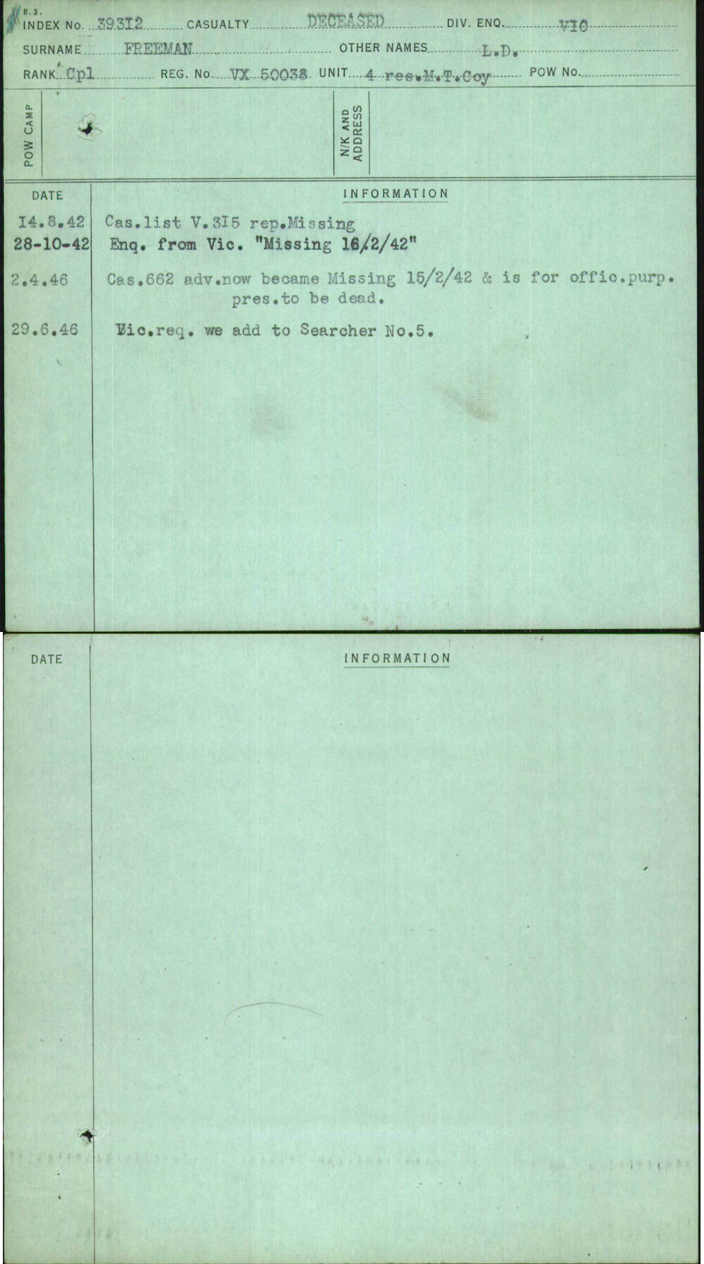 Freeman, L D, VX50038