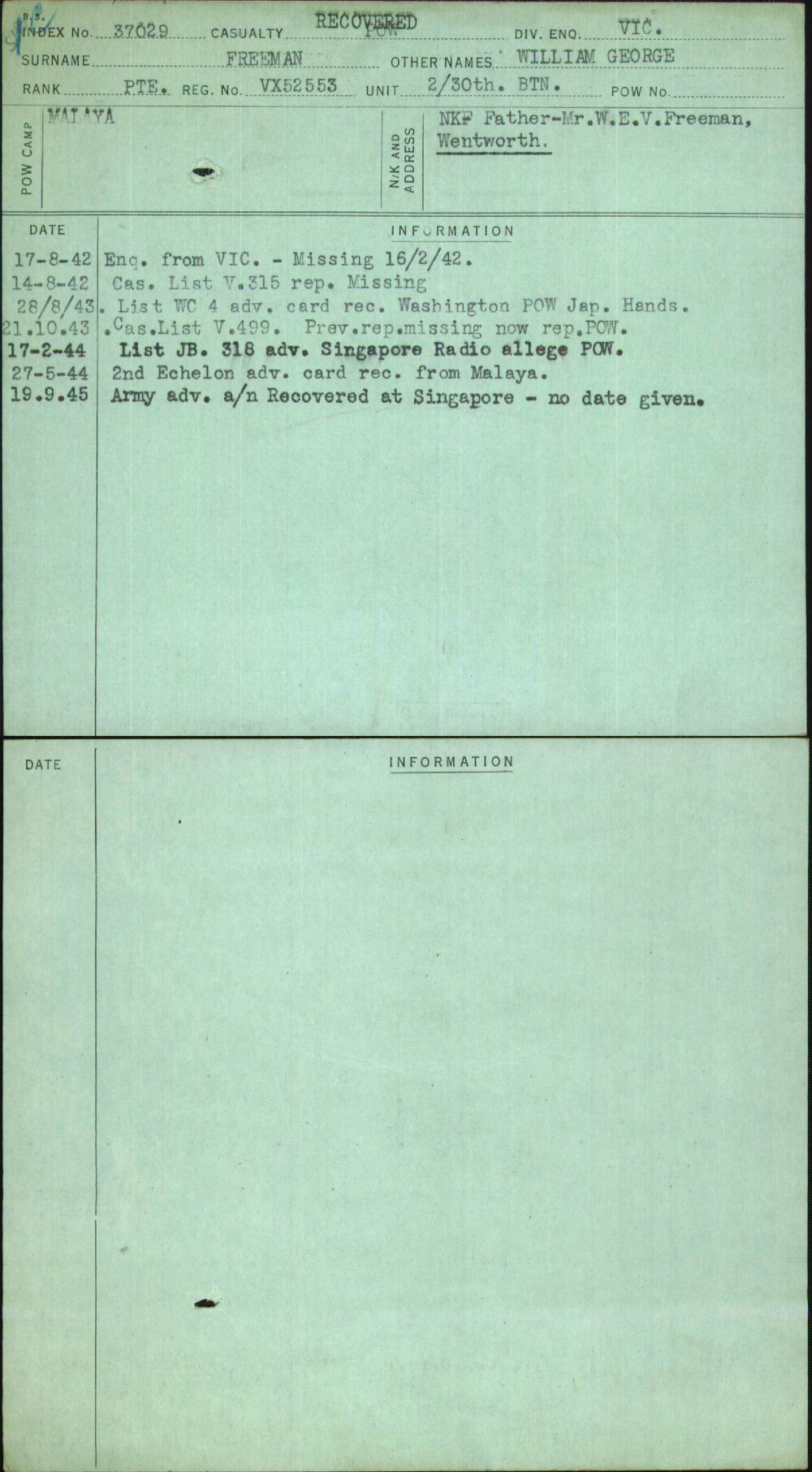 Freeman, William George, VX52553