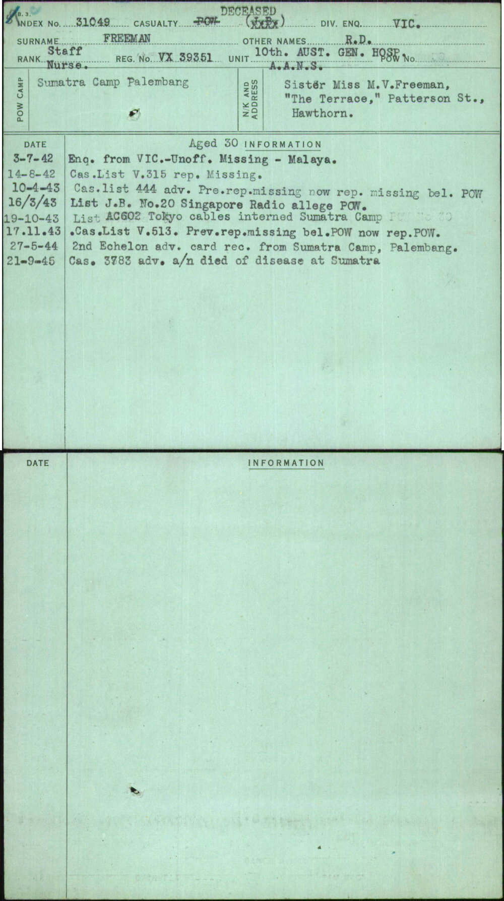 Freeman, R D, VX39351