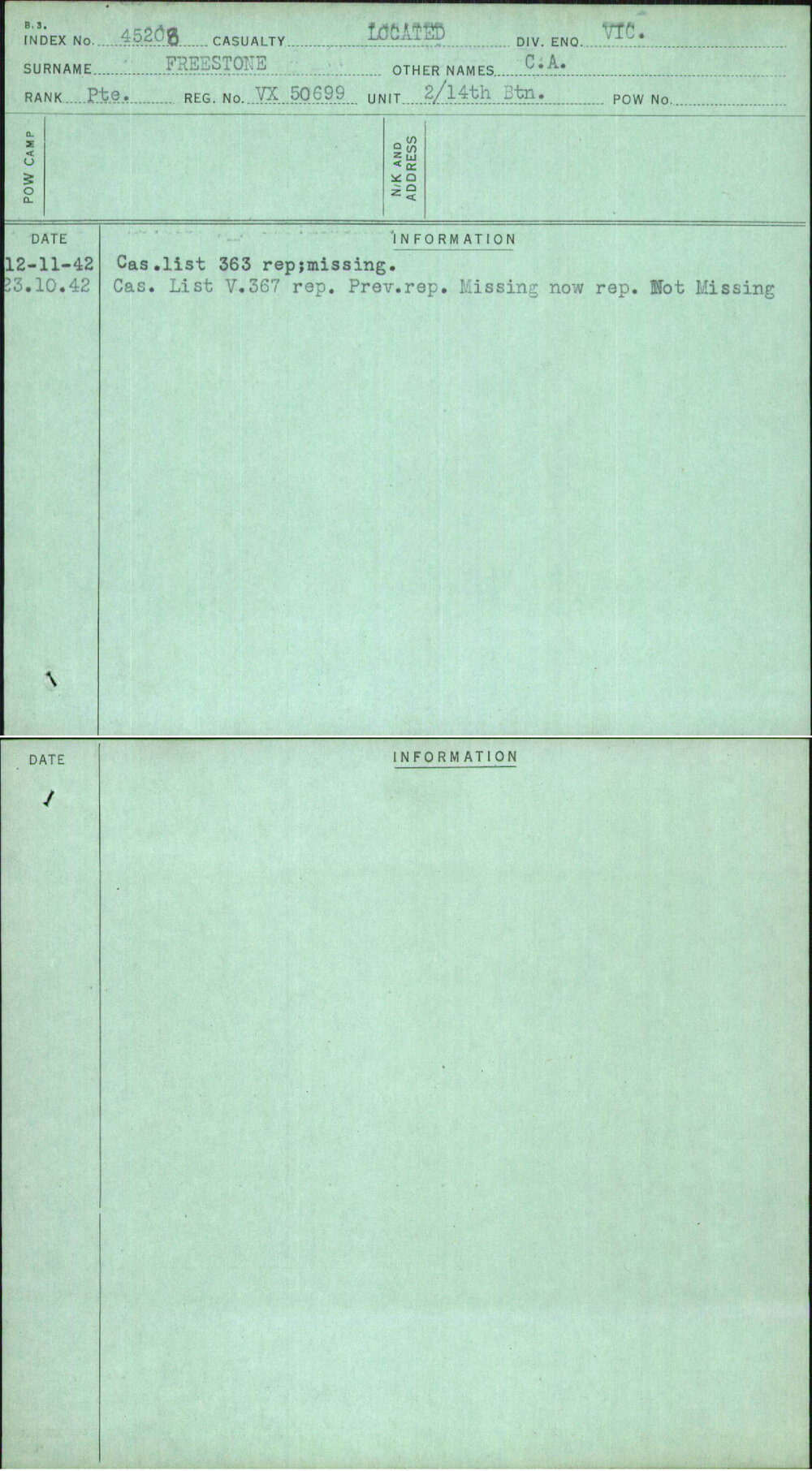 Freestone, C A, VX50699