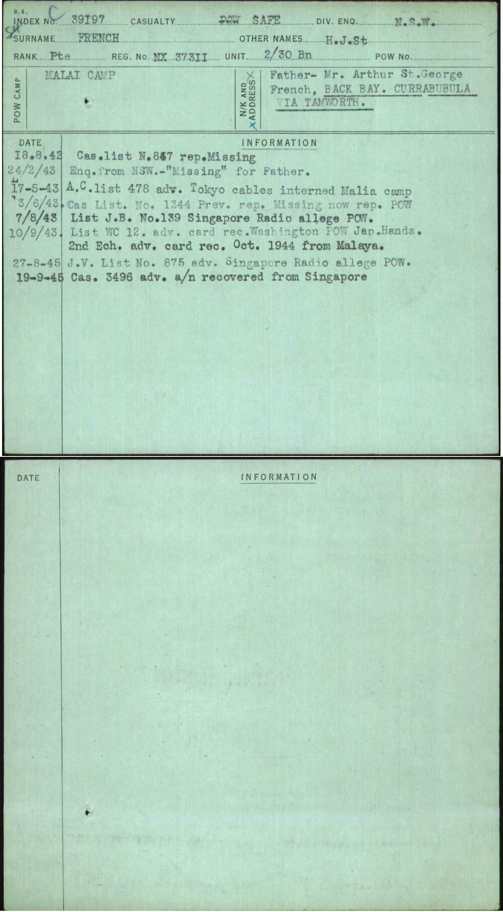 French, H J St, NX37311