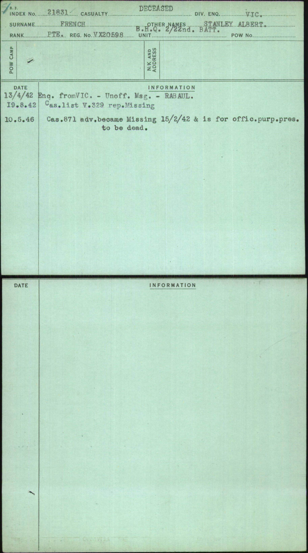 French, Stanley Albert, VX20598