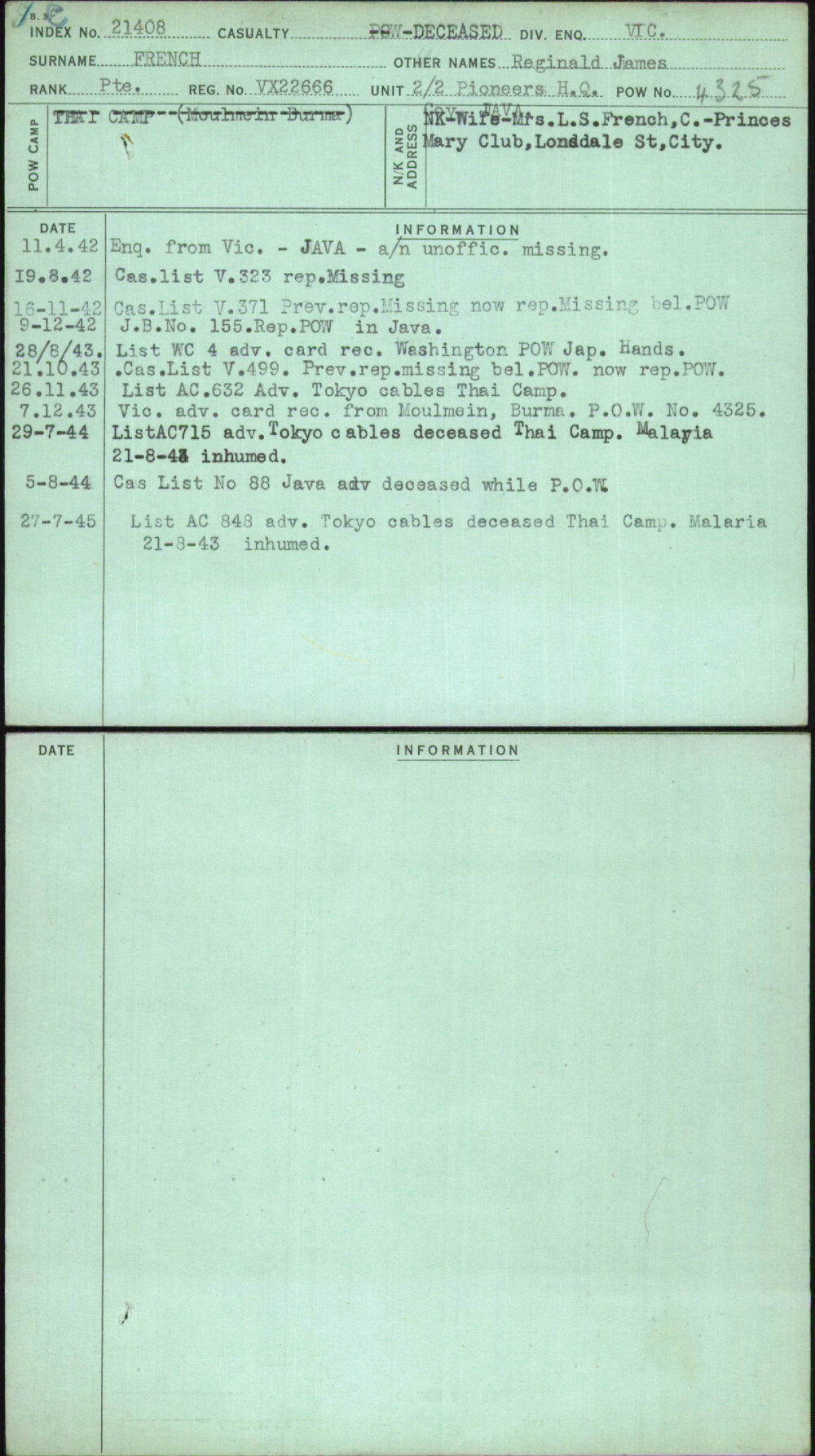French, Reginald James, VX22666