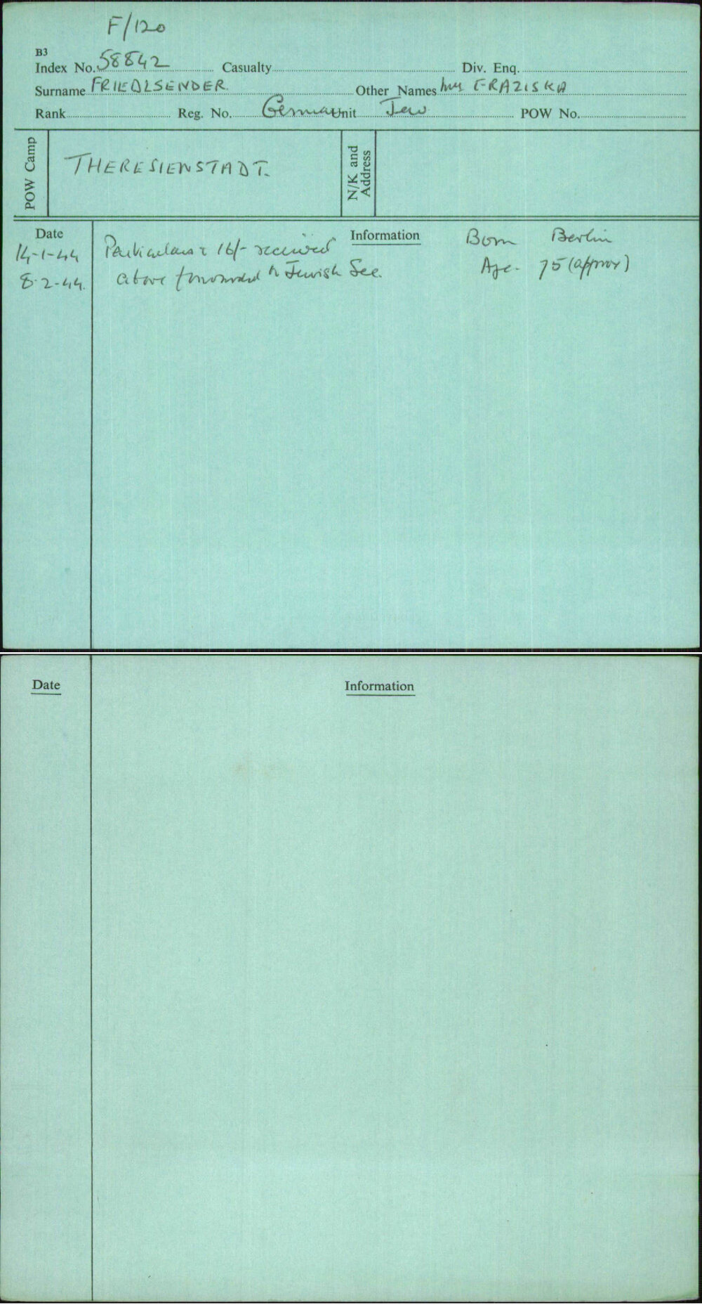 Friedlsender, Eraziska, [No Service Number]