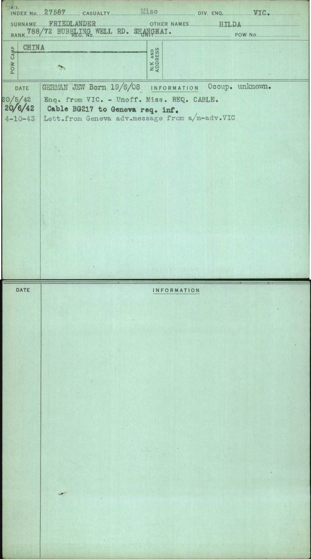 Friedlander, Hilda, [No Service Number]
