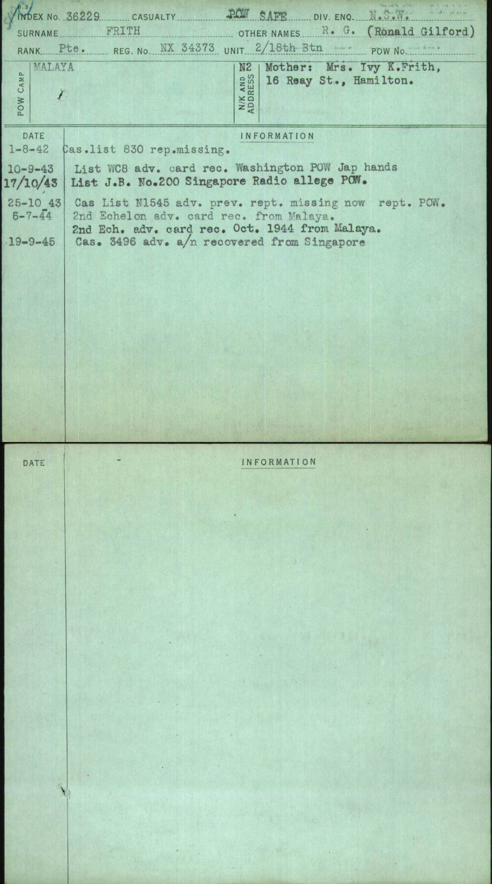 Frith, R G (Ronald Gilford), NX34373