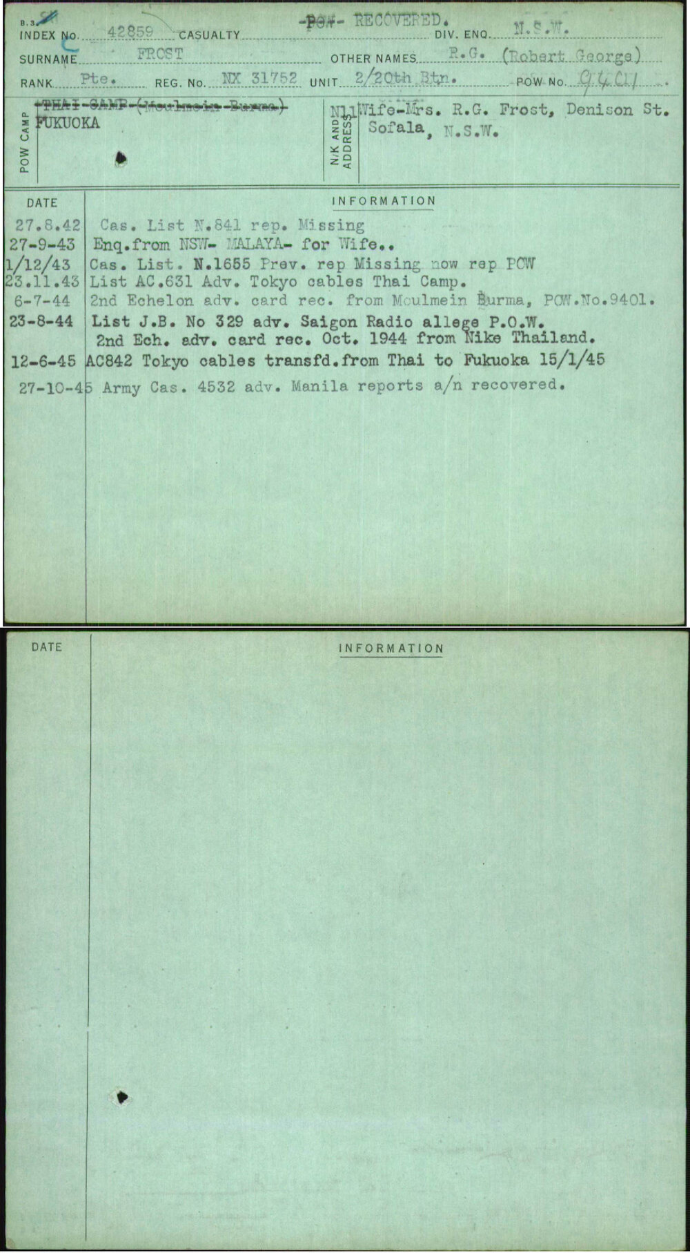 Frost, R G (Robert George), NX31752