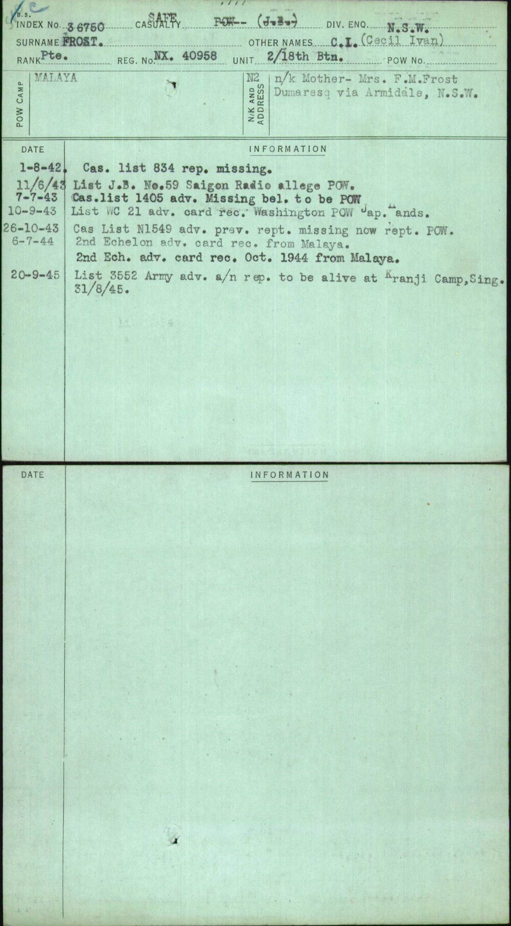 Frost, C I (Cecil Ivan), NX40958