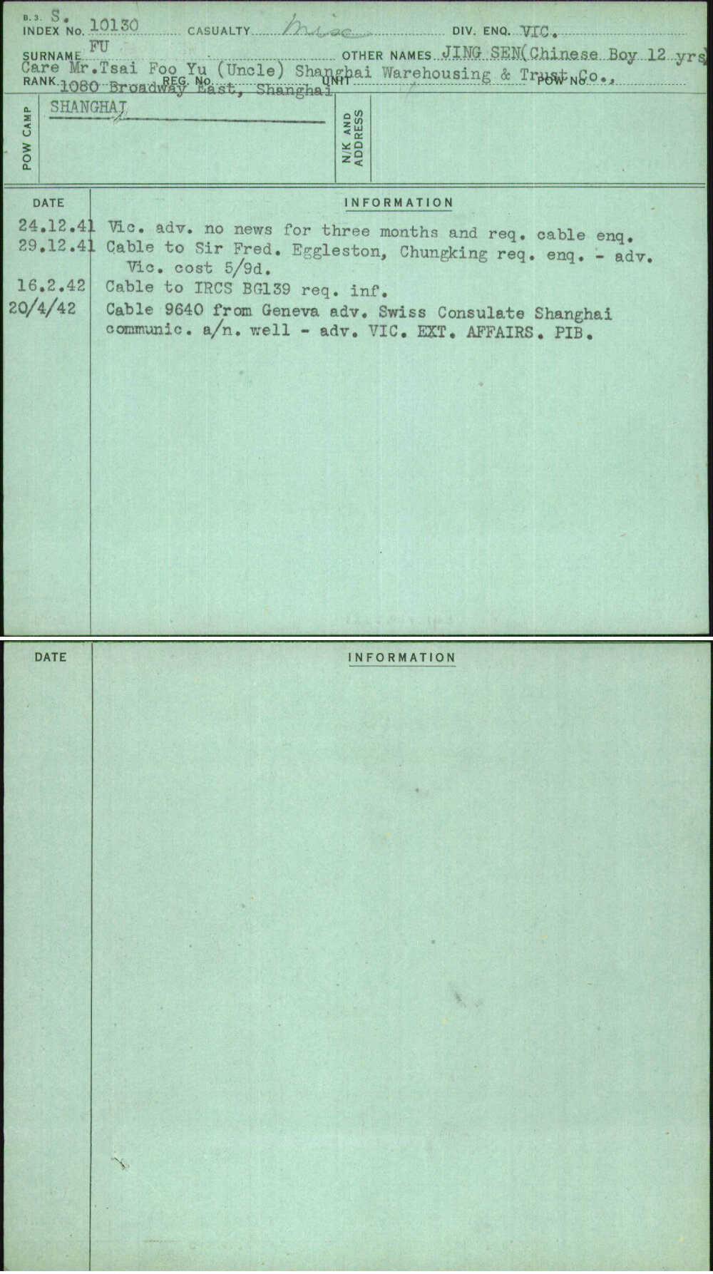 Fu, Jing Sen (Chinese Boy 12 Yrs), [No Service Number]