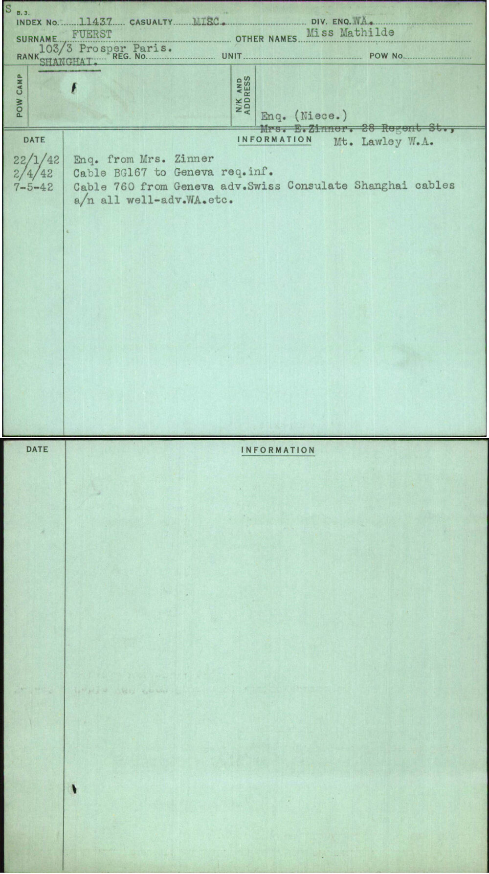 Fuerst, Miss Mathilde, [No Service Number]
