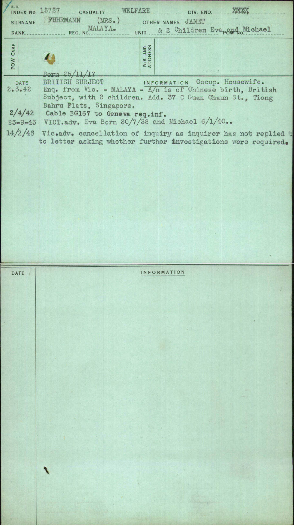 Fuhrmann (Mrs), Janet, Malaya