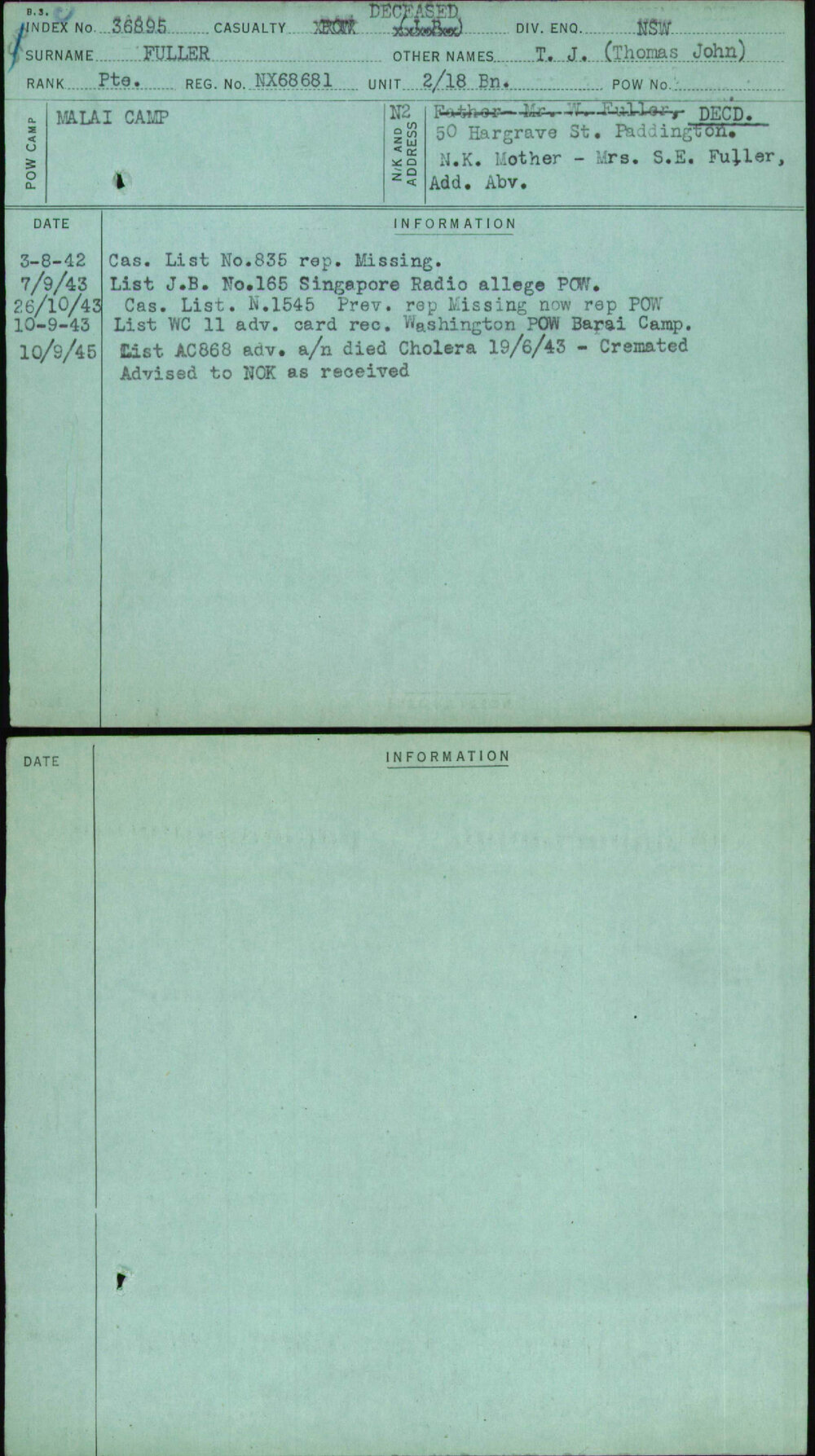 Fuller, T J (Thomas John), NX68681