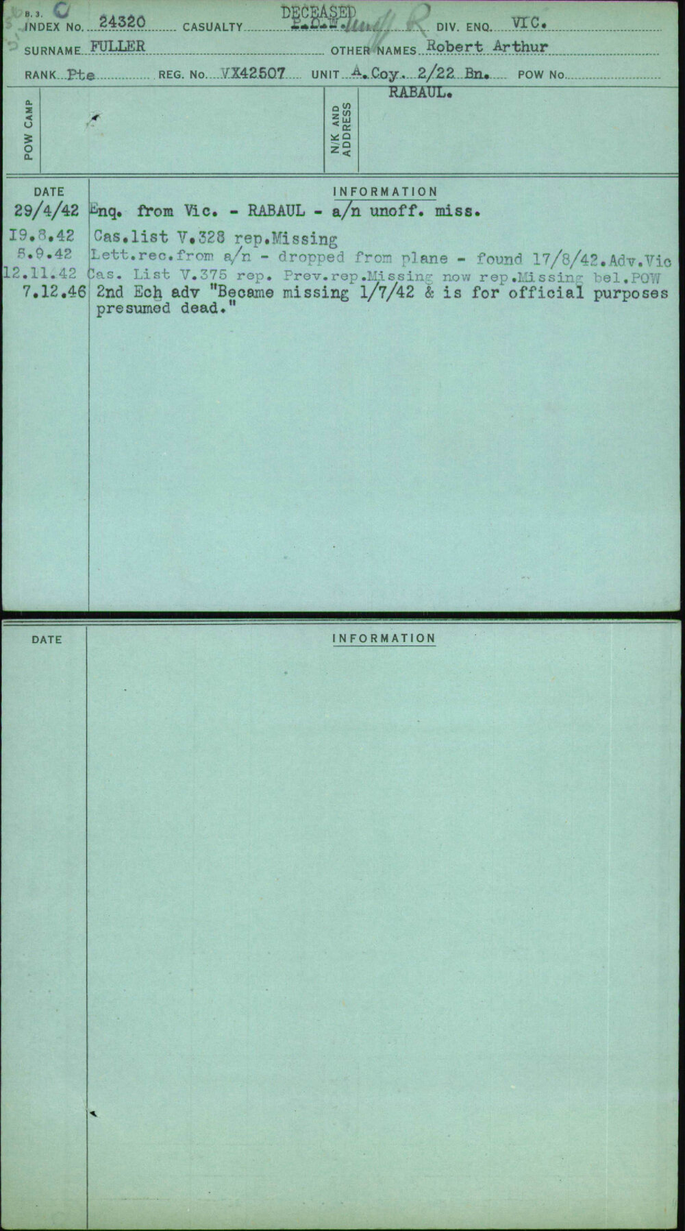 Fuller, Robert Arthur, VX42507