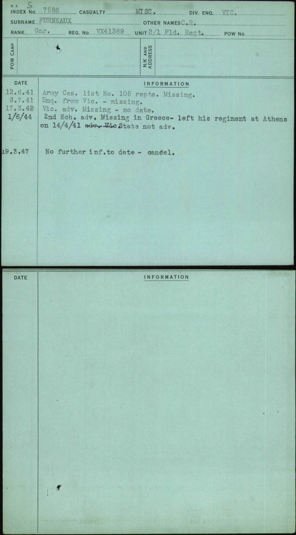 Furneaux, C R, VX41389