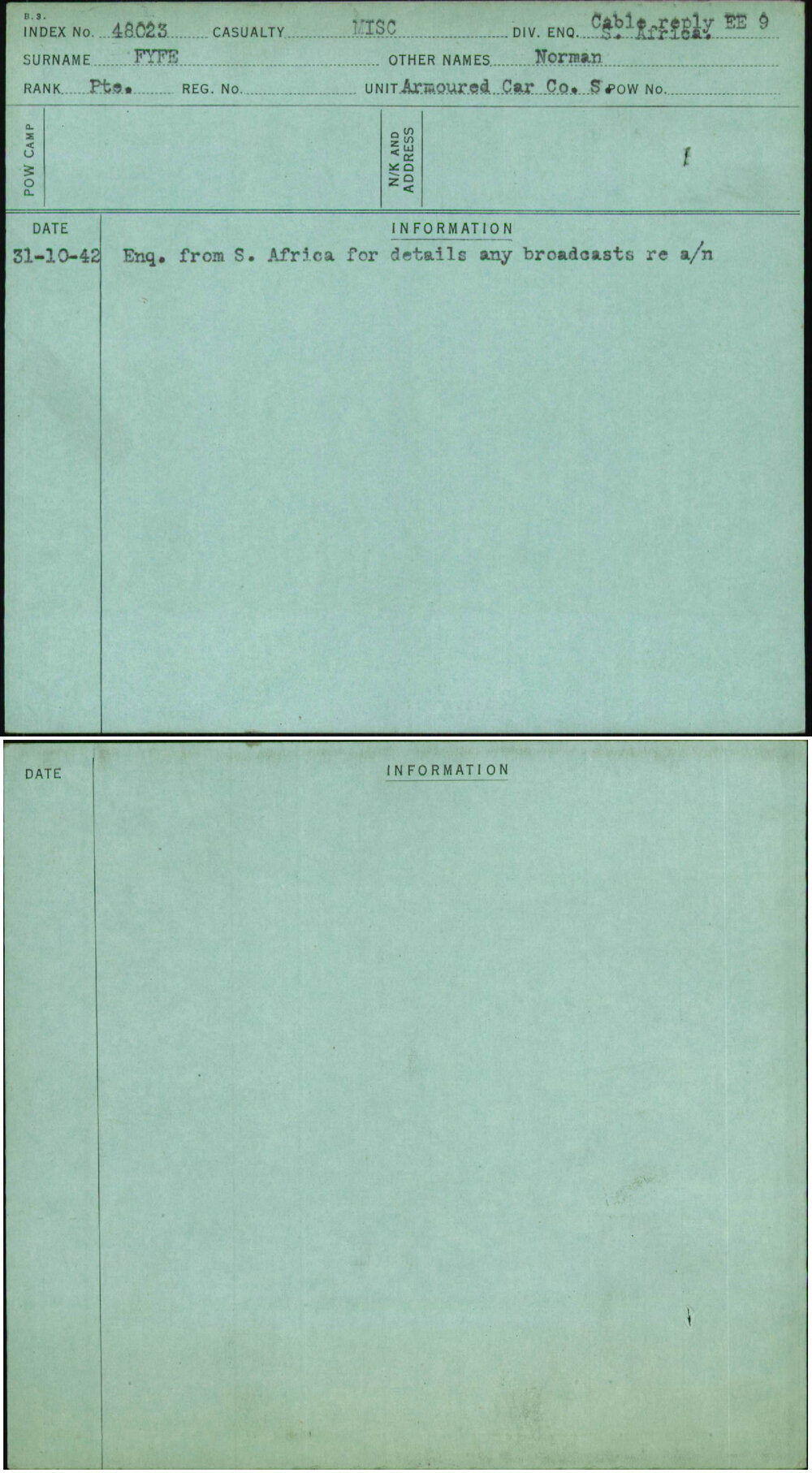 Fyfe, Norman, [No Service Number]