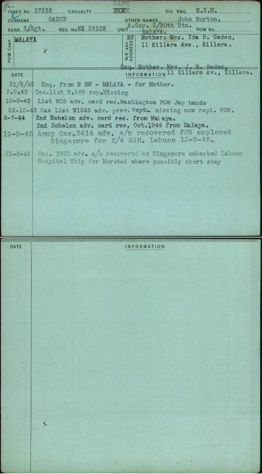 Gaden, John Burton, NX26103