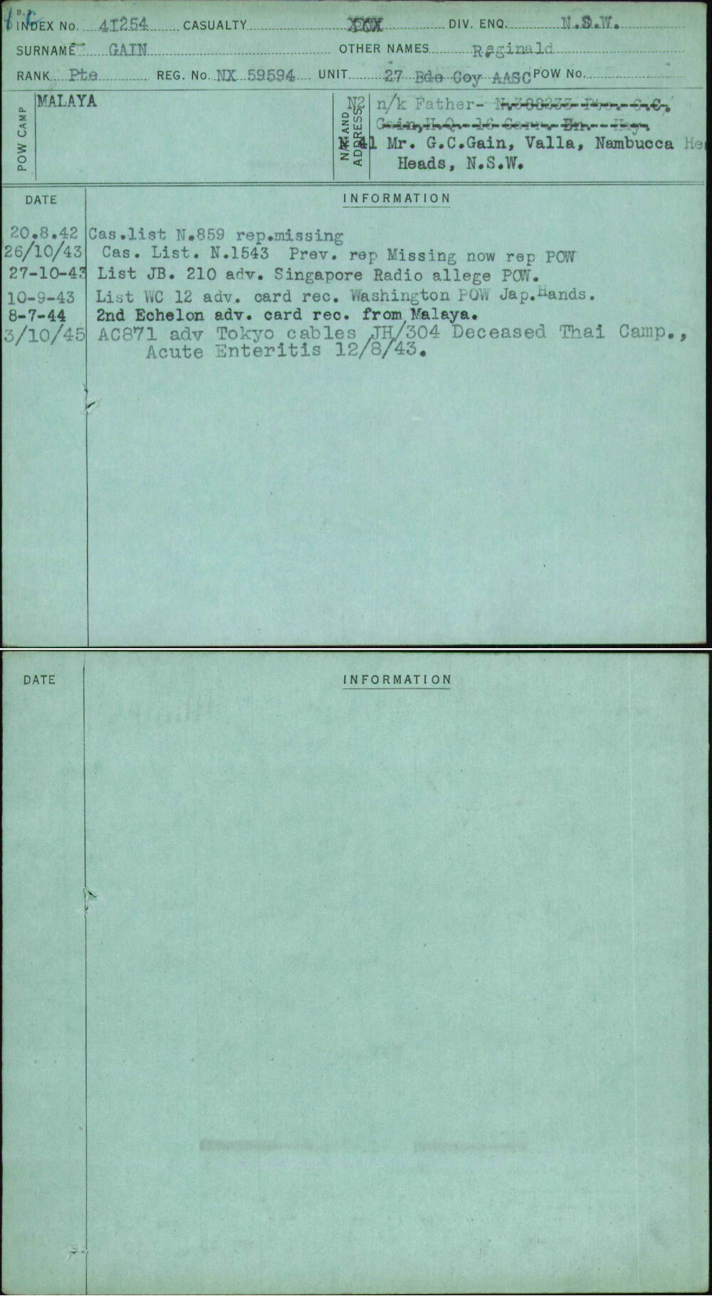 Gain, Reginald, NX59594