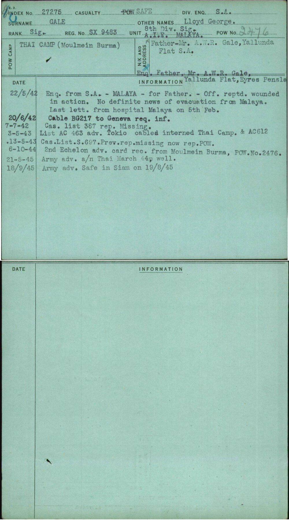 Gale, Lloyd George, SX9483