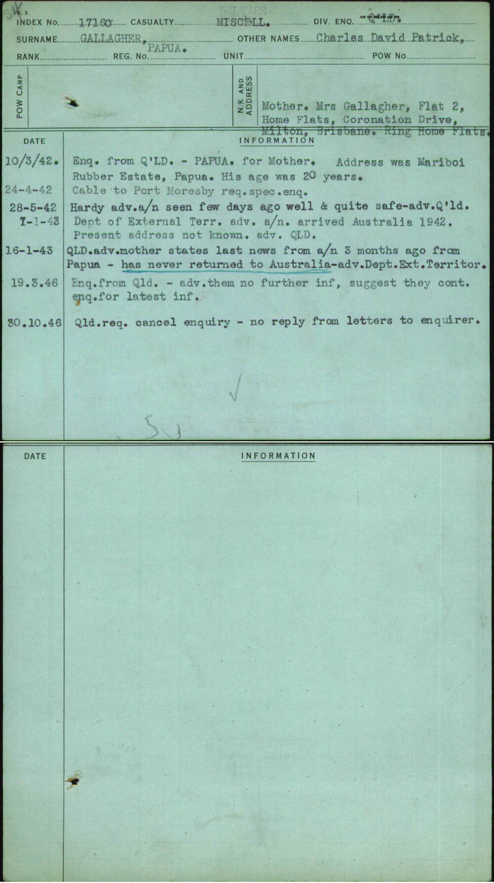 Gallagher, Charles David Patrick, Papua