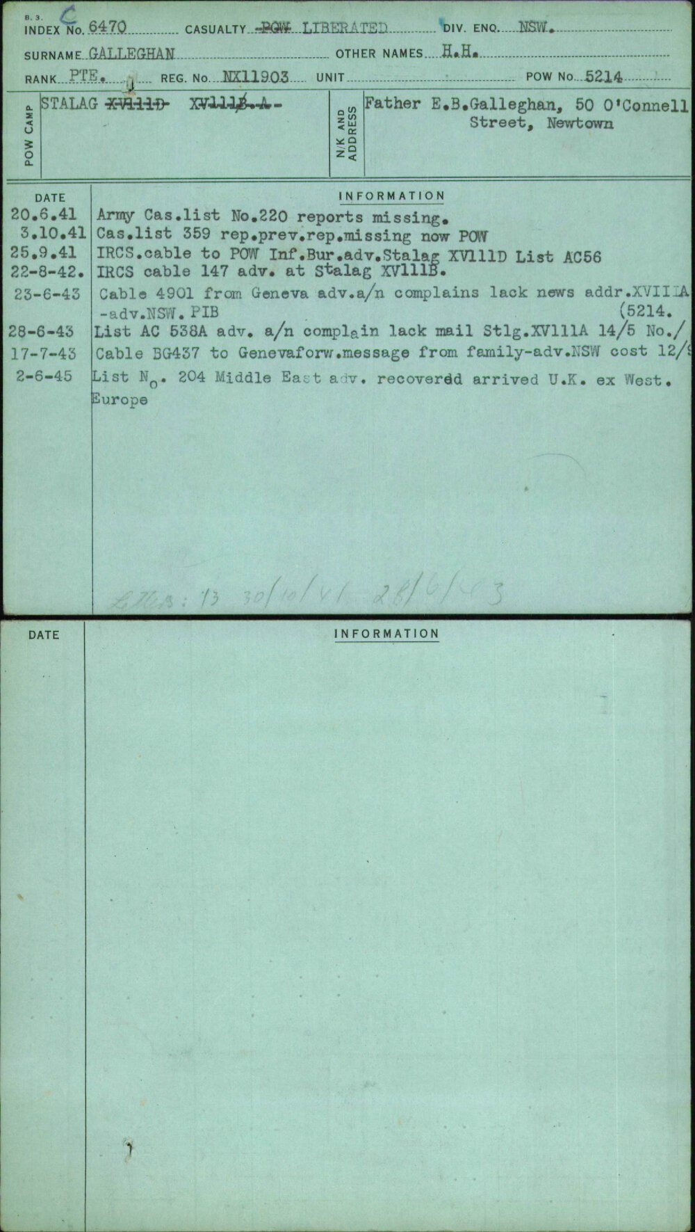 Galleghan, H H, NX11903