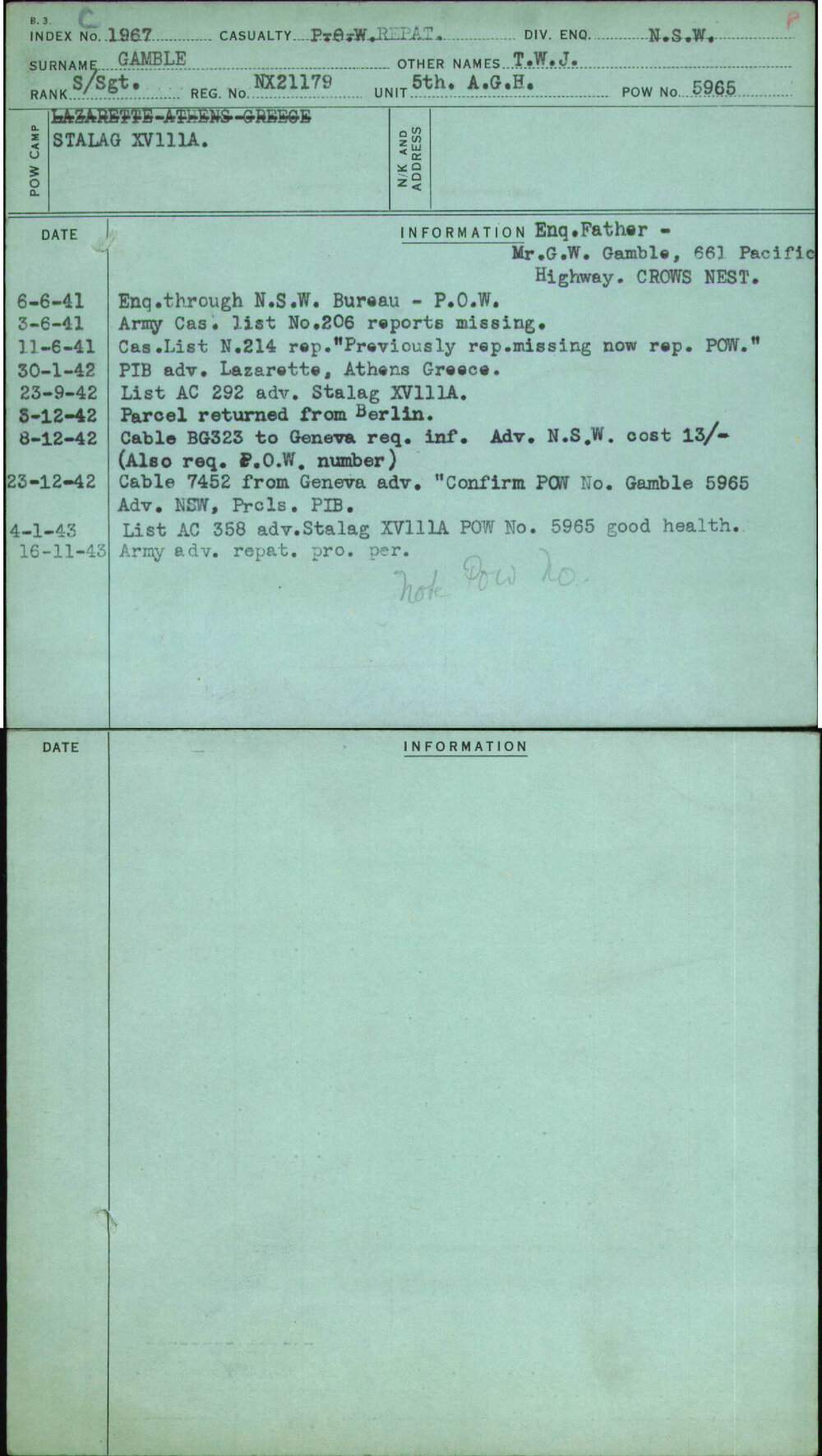 Gamble, T W J, NX21179