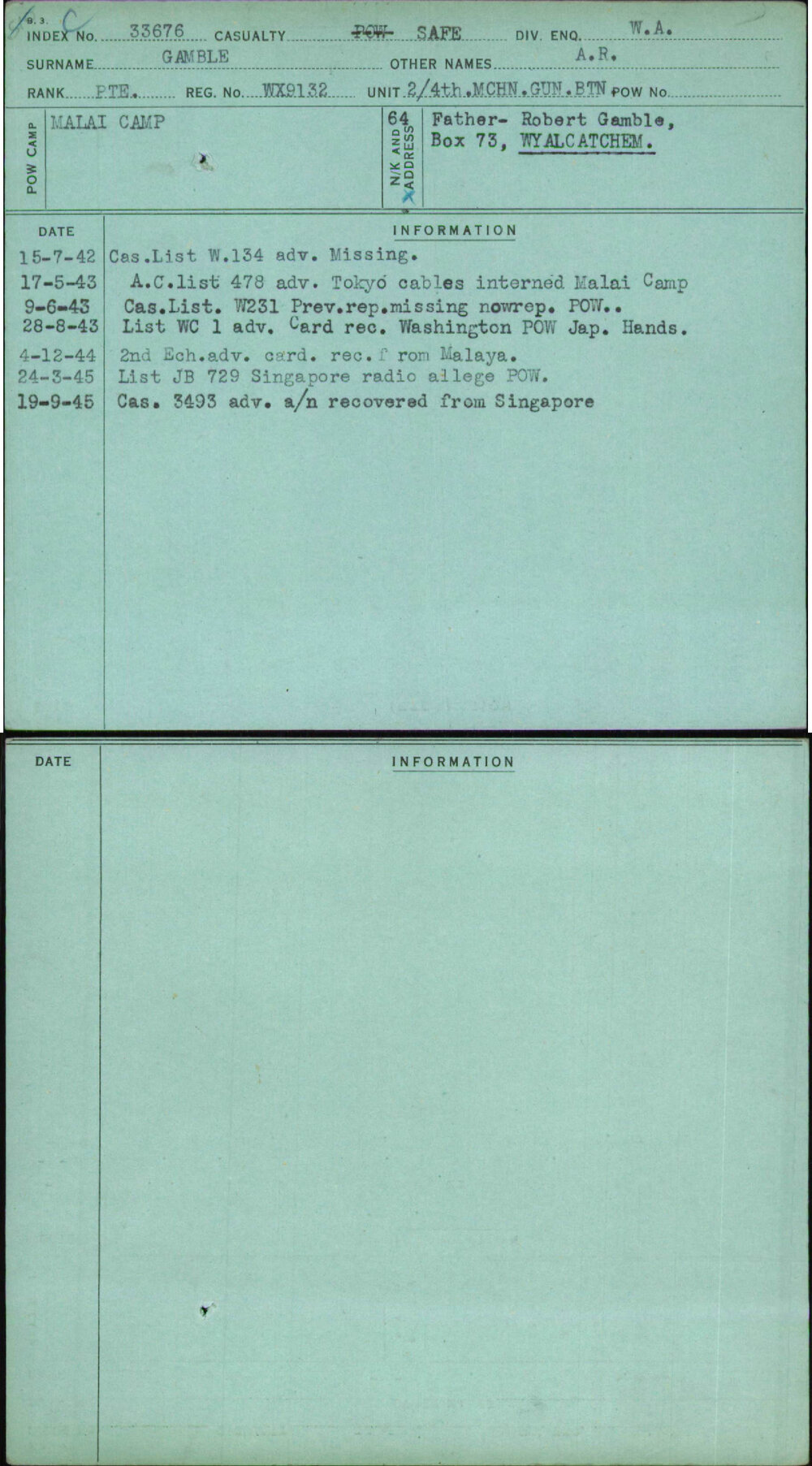 Gamble, A R, WX9132