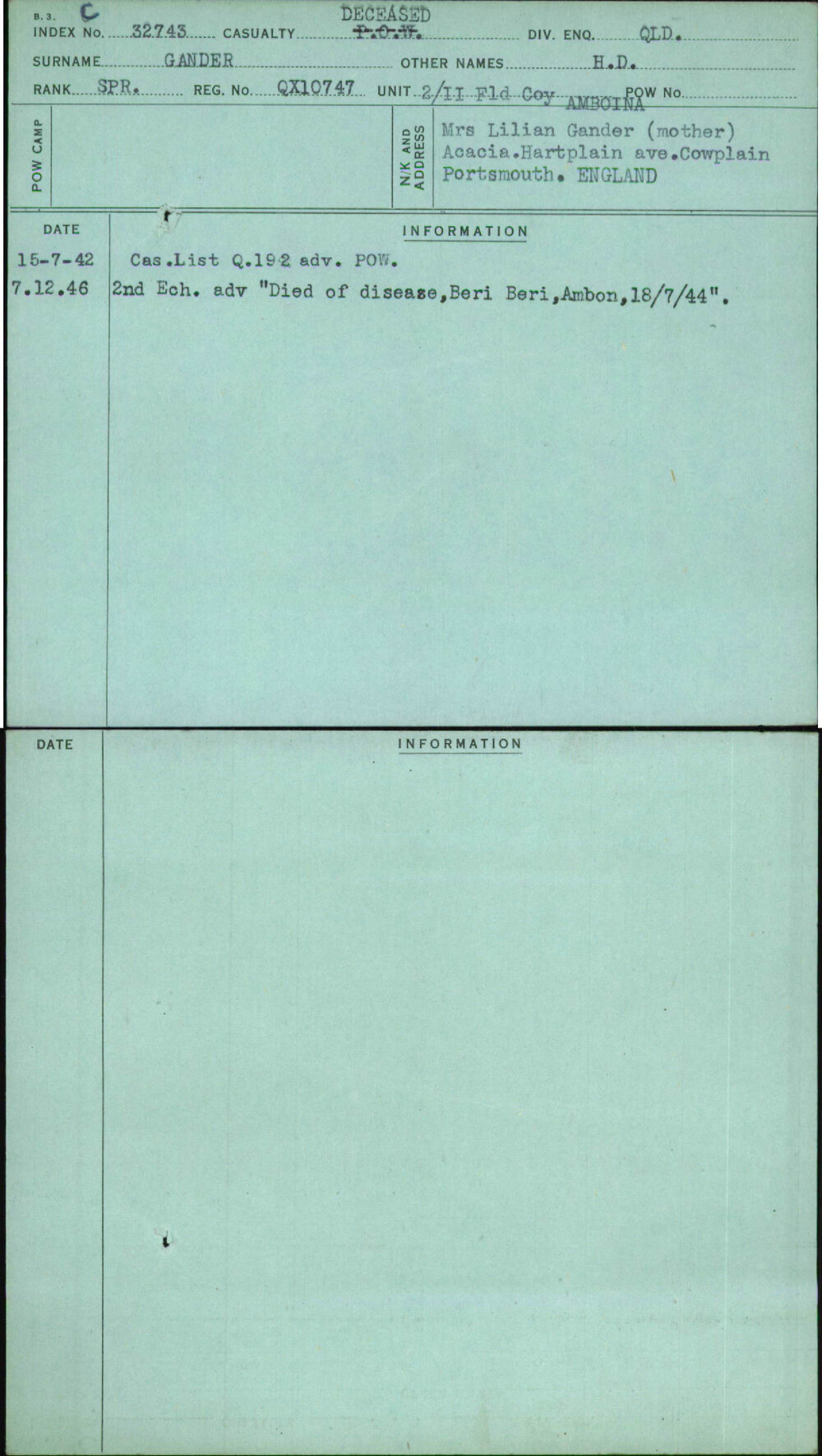 Gander, H D, QX10747