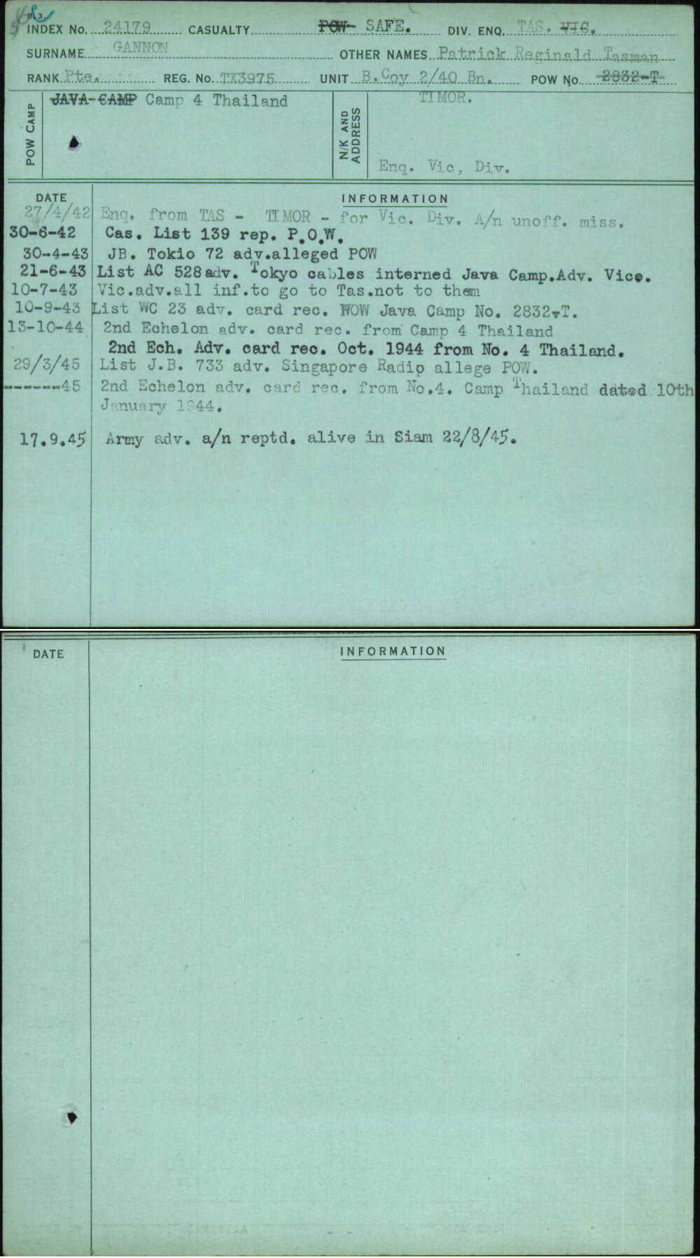 Gannon, Patrick Reginald Tasman, TX3975