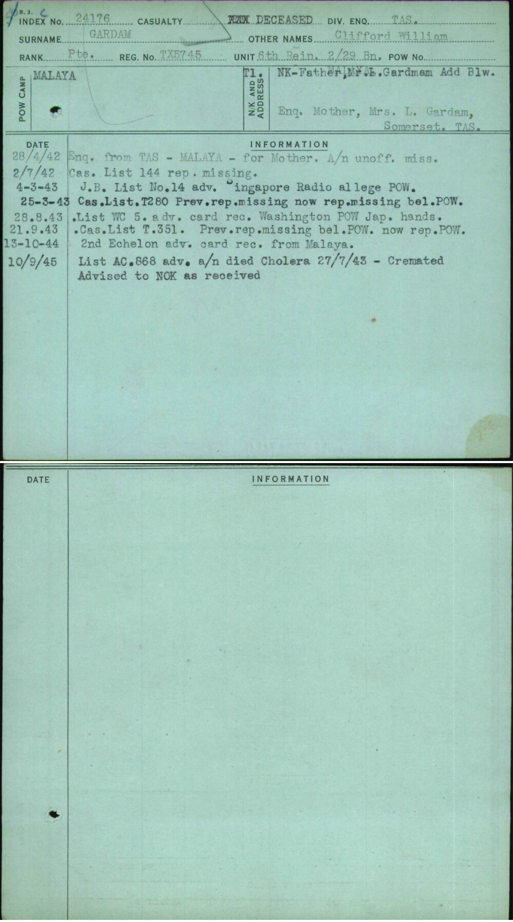 Gardam, Clifford William, TX5745