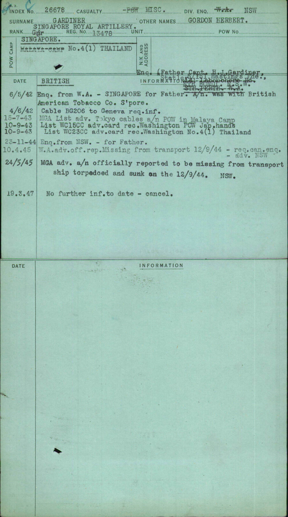 Gardiner, Gordon Herbert, 13478