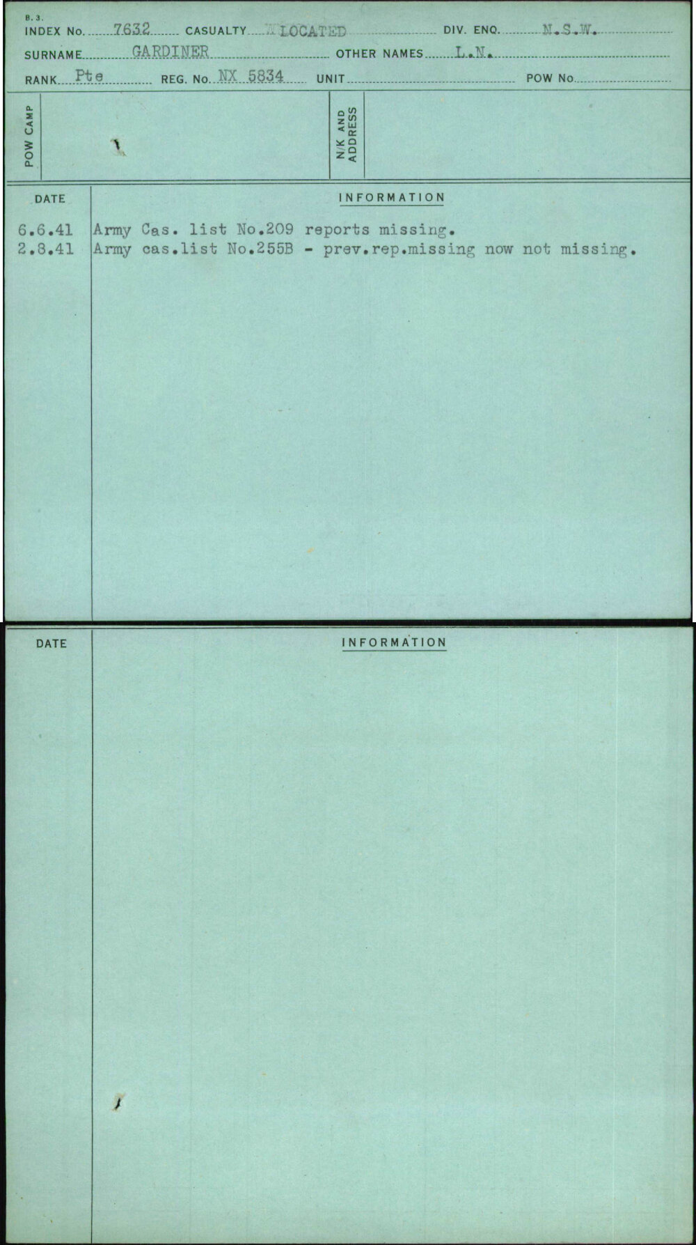 Gardiner, L N, NX5834