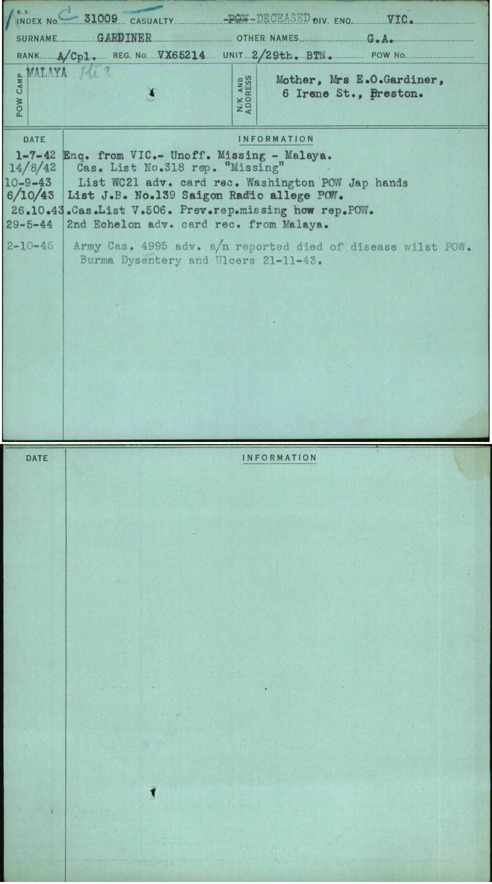 Gardiner, G A, VX65214