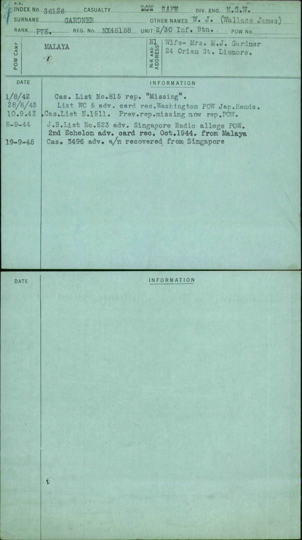 Gardner, W J (Wallace James), NX46158