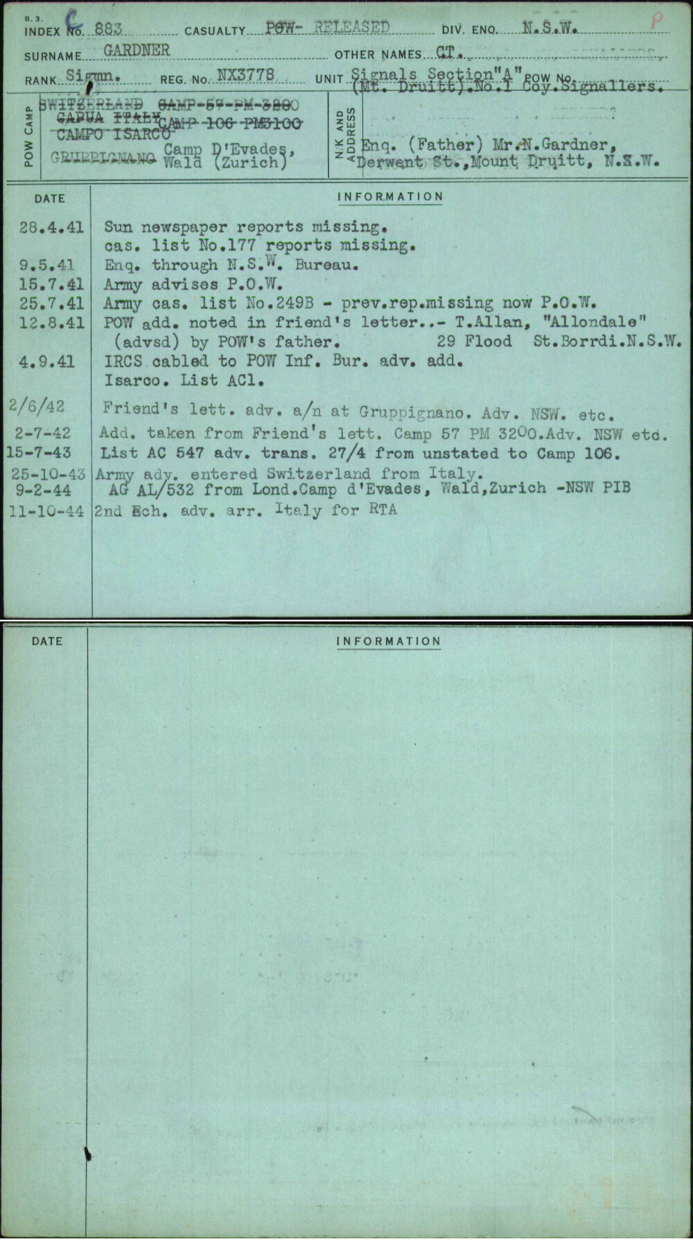 Gardner, C T, NX3778