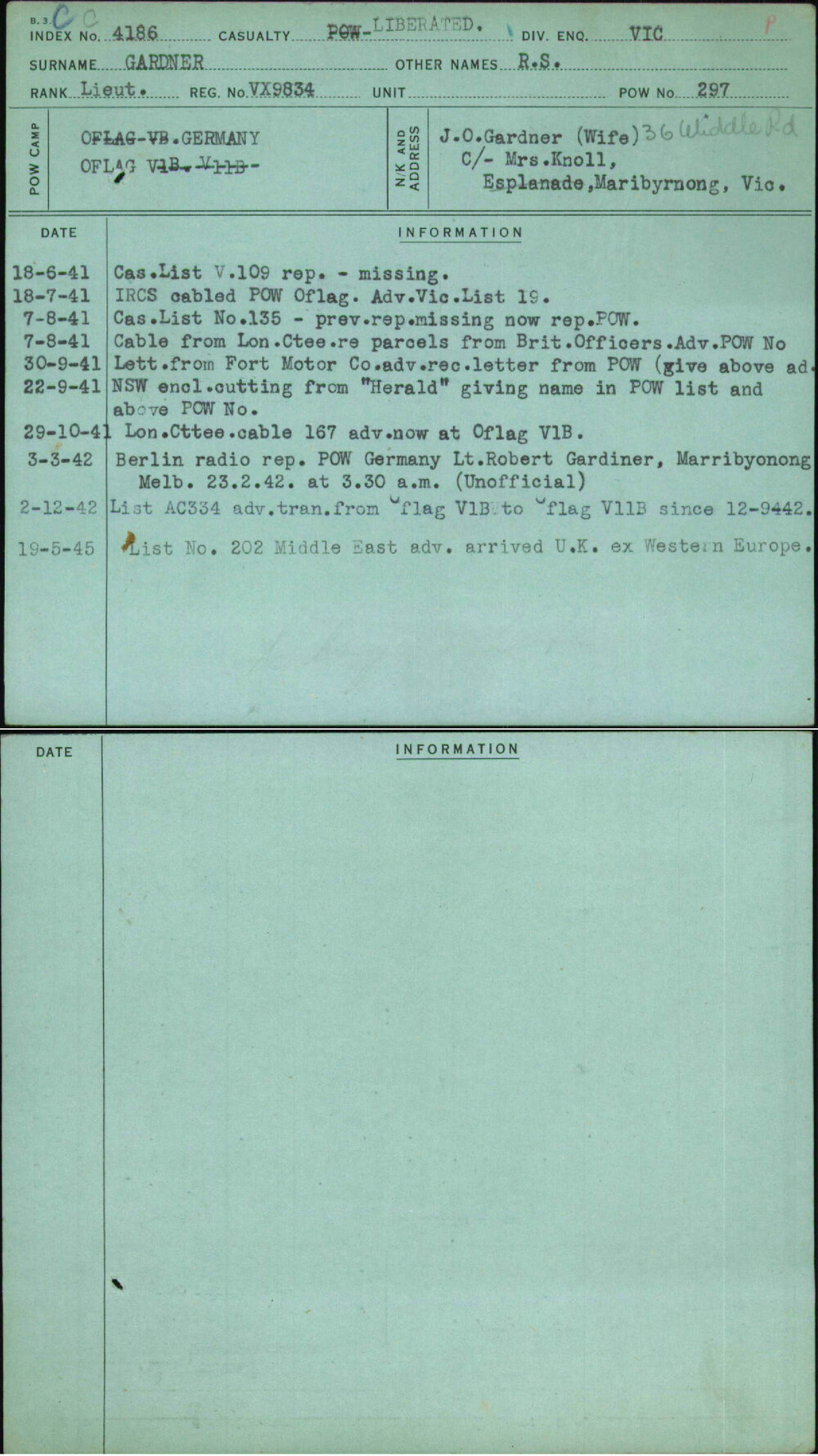 Gardner, R S, VX9834